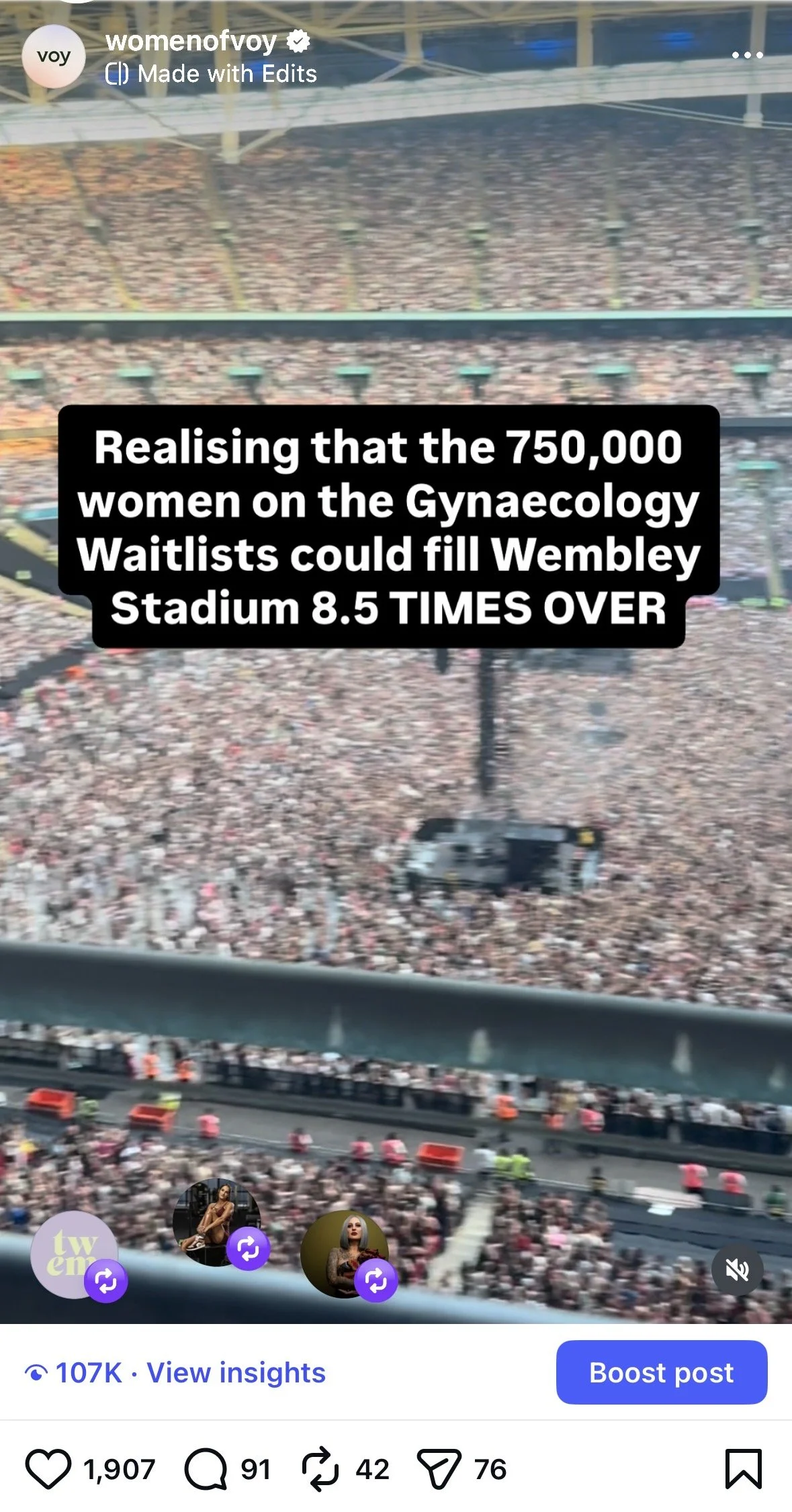 A large crowd at Wembley Stadium in England, with a focus on the field and audience.