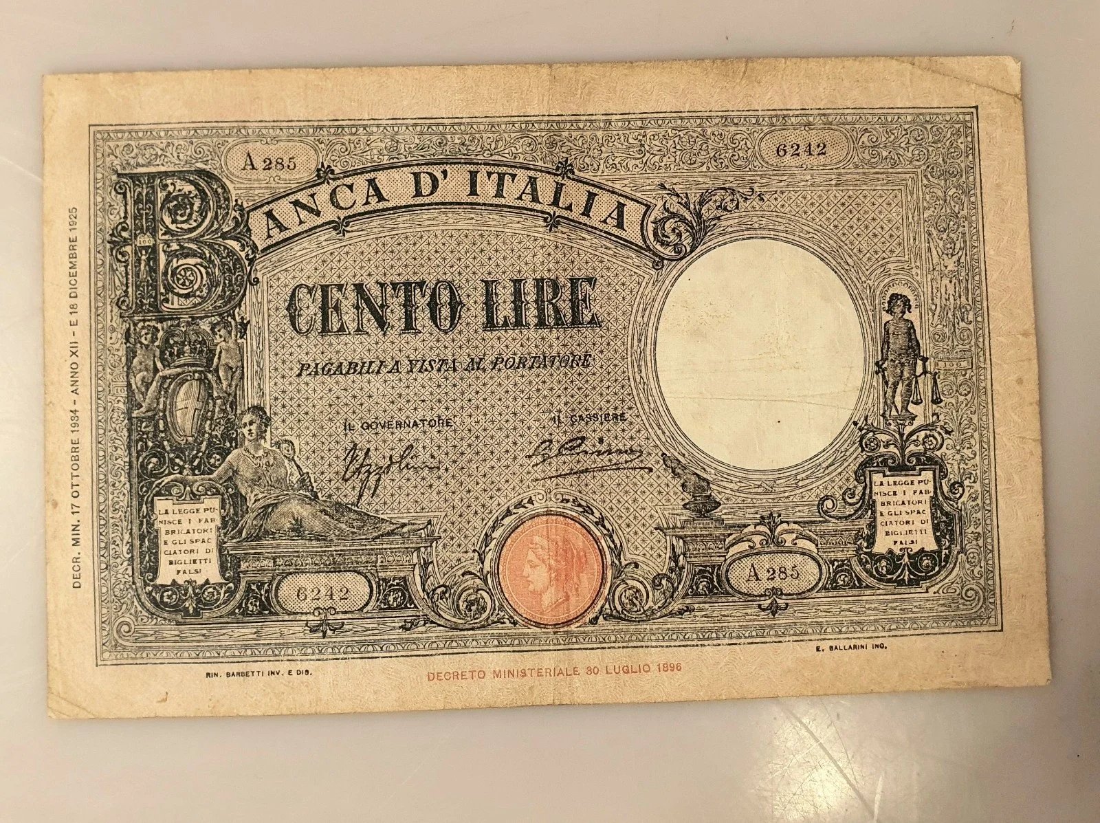 Banconota 100 Lire 17/10/1934