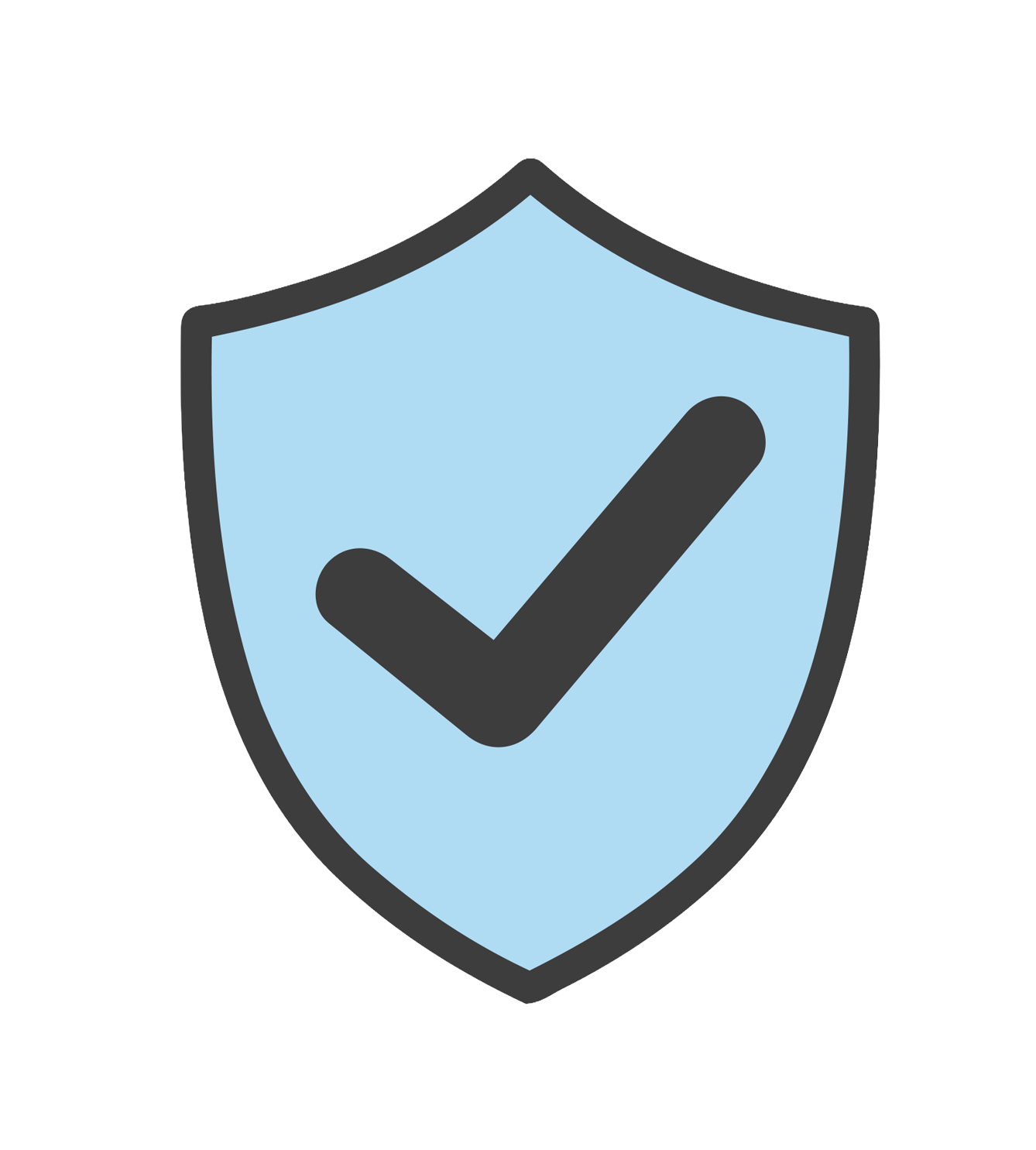 A shield icon with a check mark in the center, symbolizing protection or security.