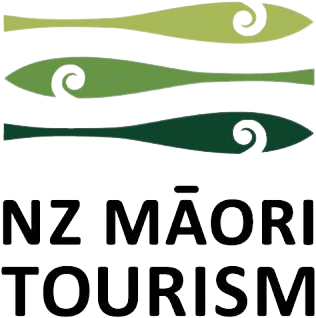 Logo with stylized green and dark green feathers or leaves above the text 'NZ MĀORI TOURISM'.