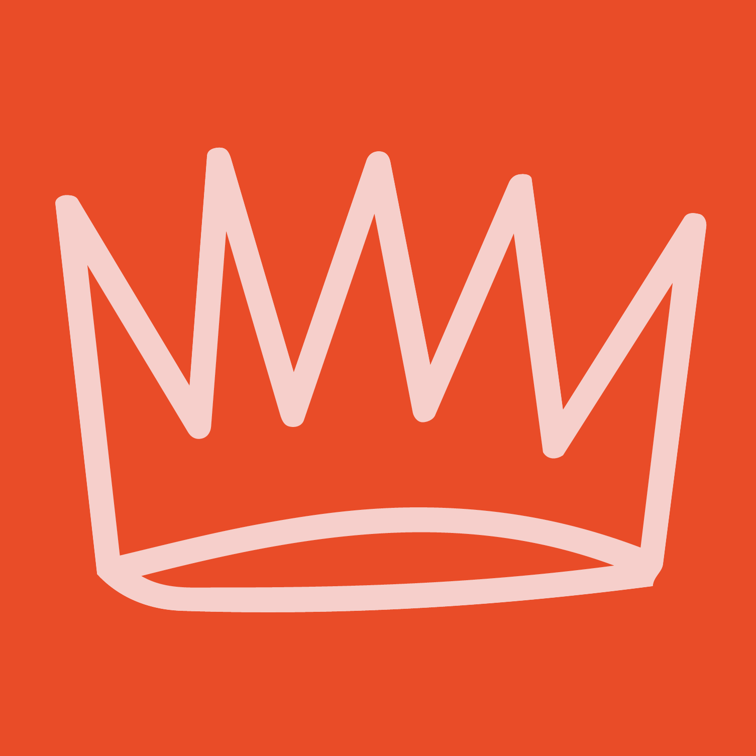 An abstract drawing of a crown on an orange background, with a minimalist and stylized design.