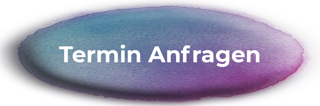 Ein Wasserfarbensplash mit dem deutschen Text 'Termin Anfragen' in weißer Schrift