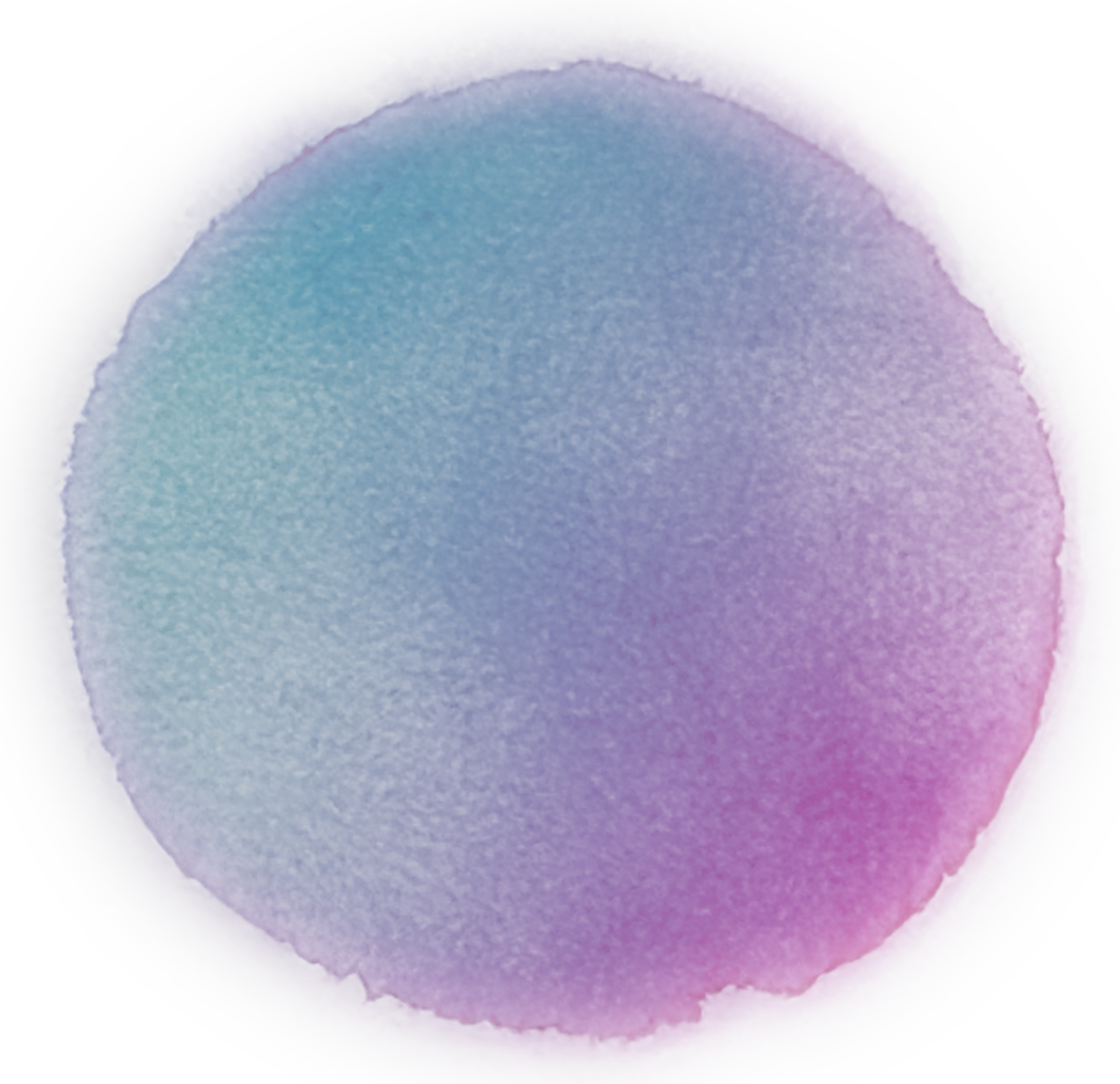 Aquarellfarben in Pastellfarben auf Papier, rund, mit blauer, lila und pinker Farbgestaltung.