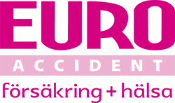 Bilde med teksten 'EURO ACCIDENT Försäkring + hälsa' i rosa og svart.