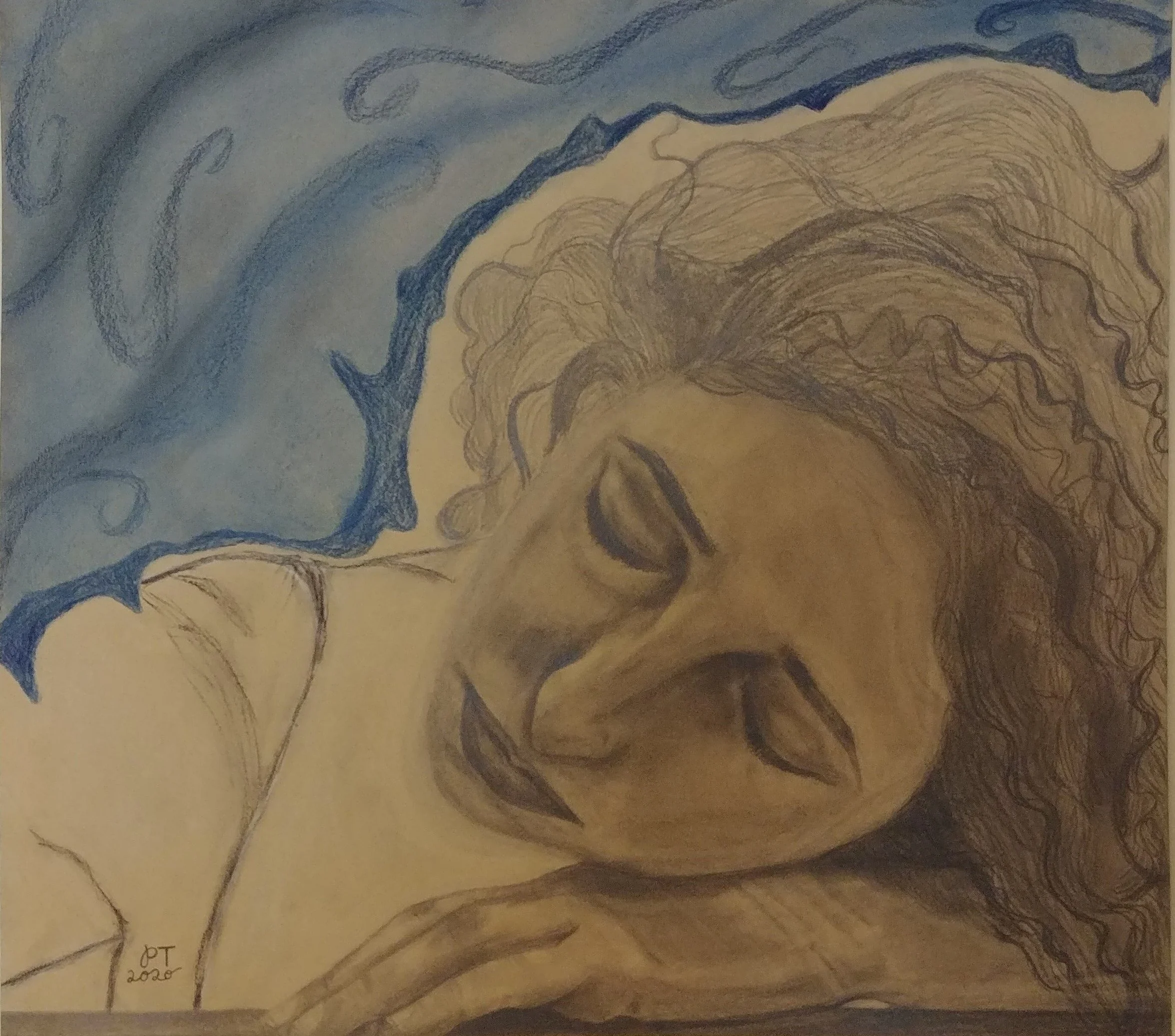 Lockdown Blues
2020 – Pastel and charcoal on paper, 16" x 17.5"
(Exhibited at Corona Portrait Project Online Exhibition)