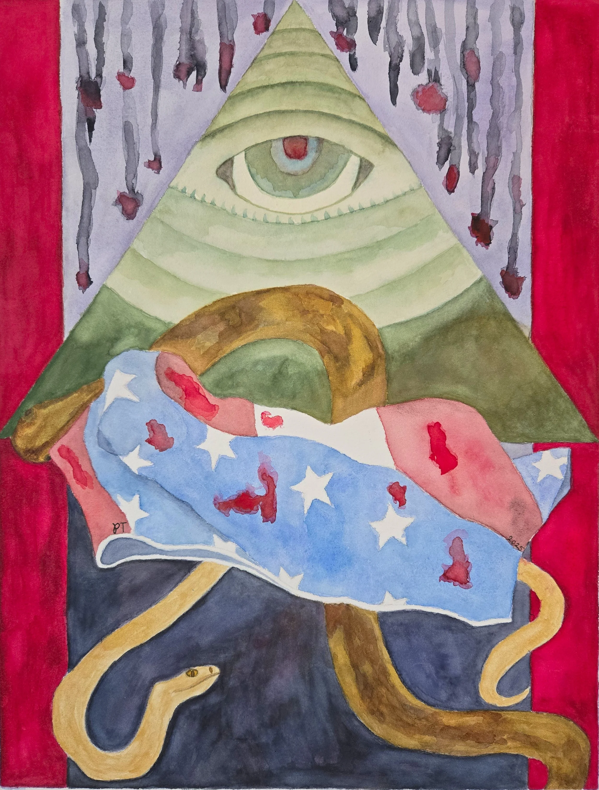 United Snakes of America
2025 — Watercolor on paper, 13" x 17"
(Exhibited at A Complicated Union Exhibition at One Mile Gallery Kingston, NY)