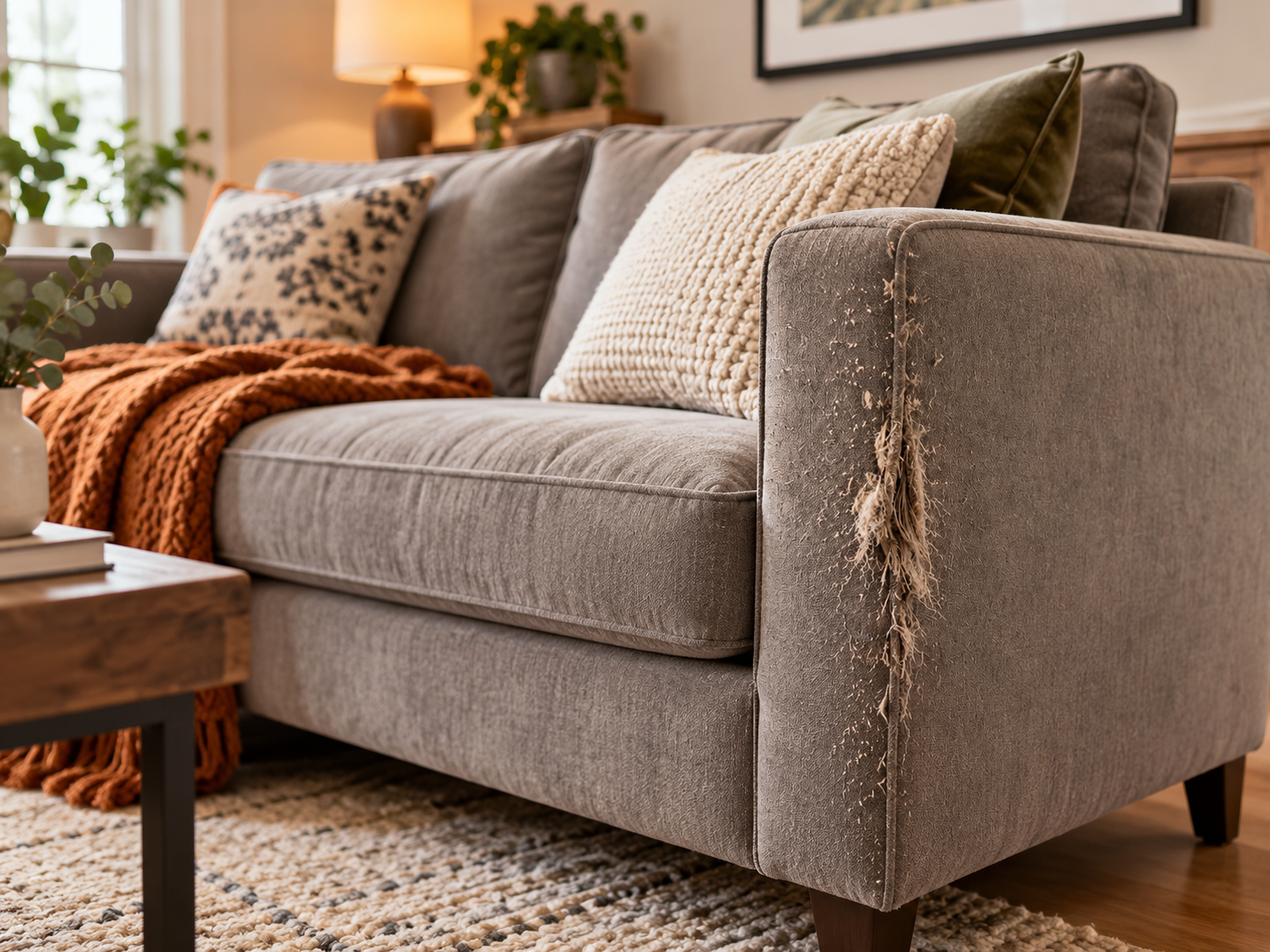 sofa that has been scratched by cats