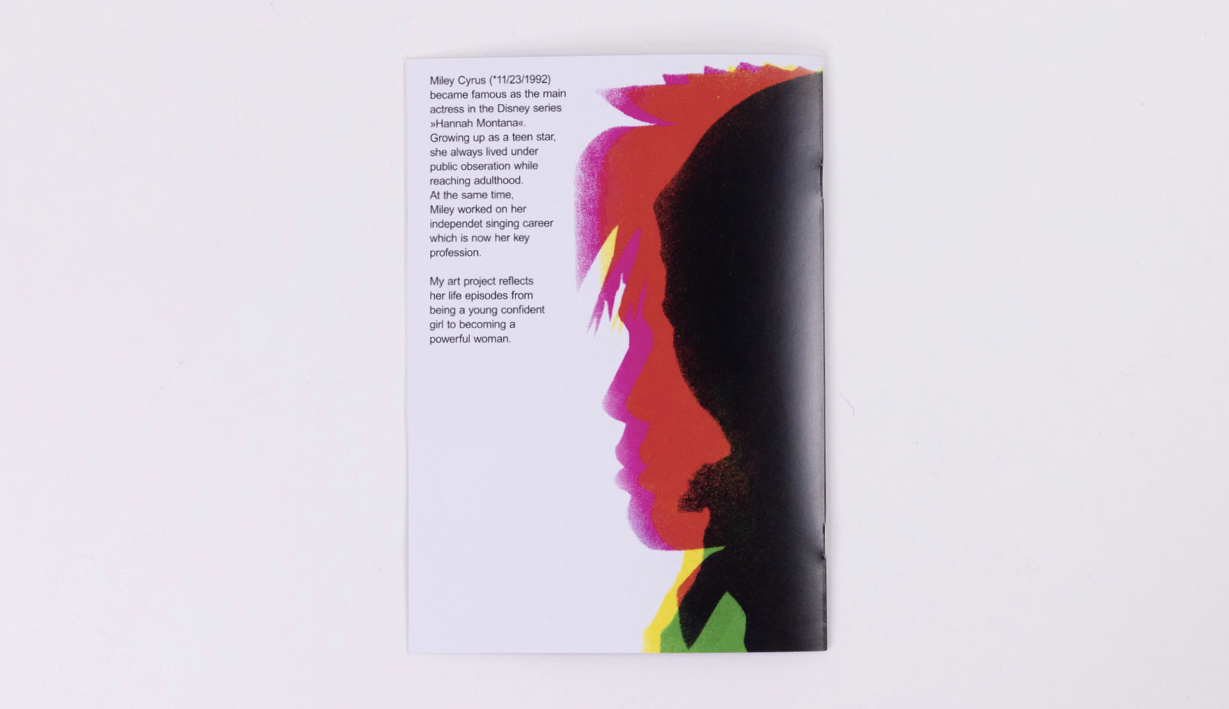 Letzte Seite vom Minizine über Miley Cyrus mit Portraitfoto