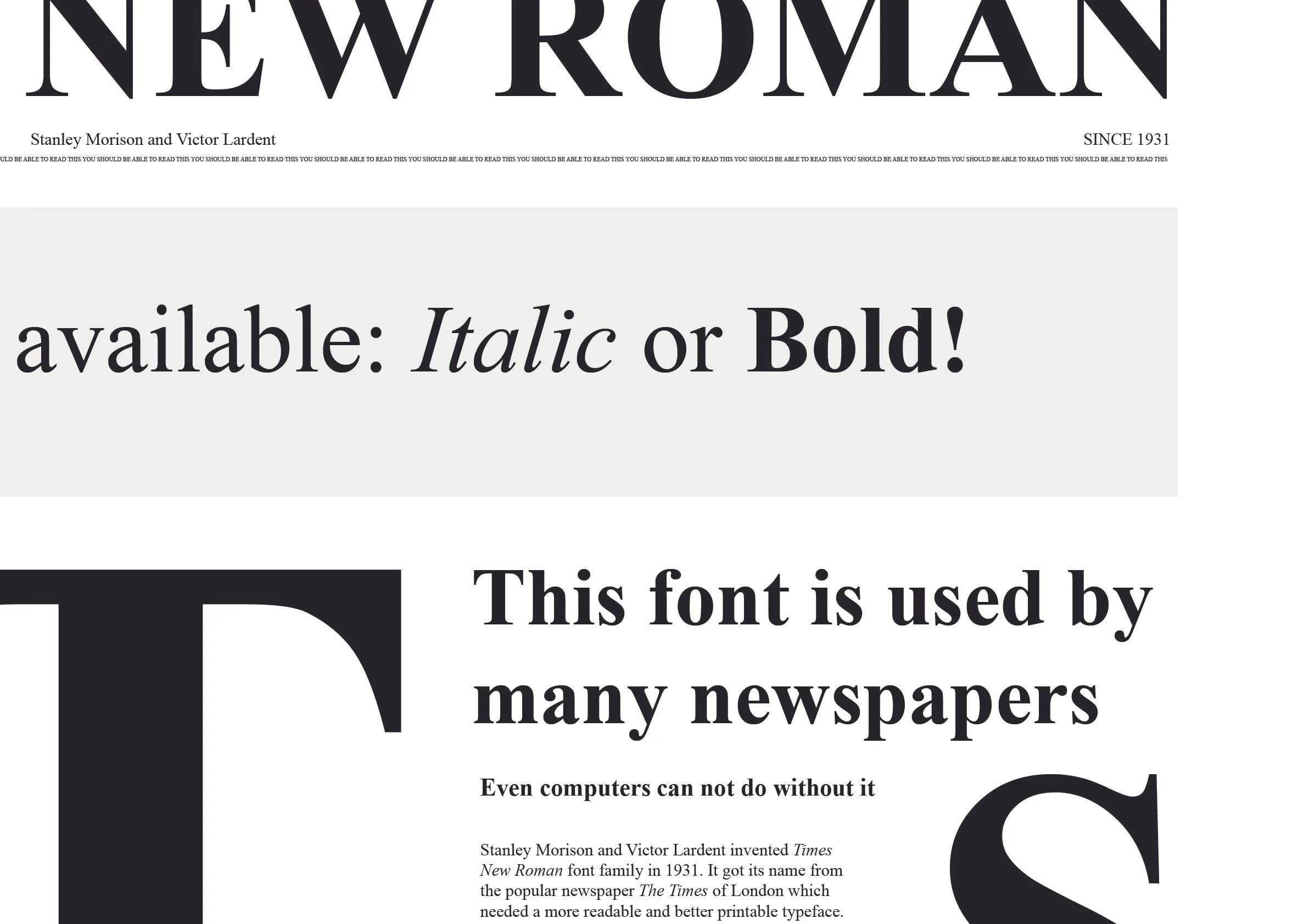 Plakat über die Schriftart Times New Roman