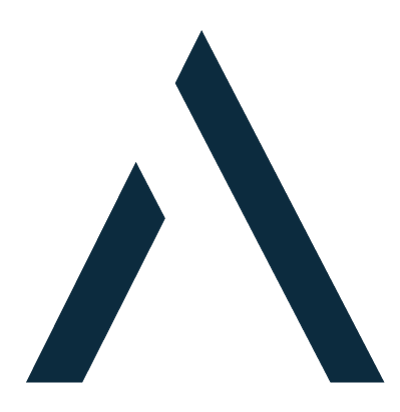 Stylized black and dark blue mountain-shaped logo on a black background.