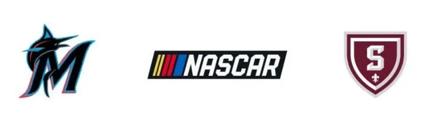 Logos of Miami Marlins, NASCAR, and Stanford University.