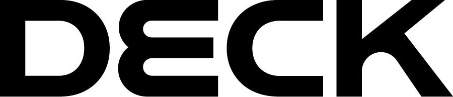 Close-up of the word 'DECK' in black bold letters on a white background.