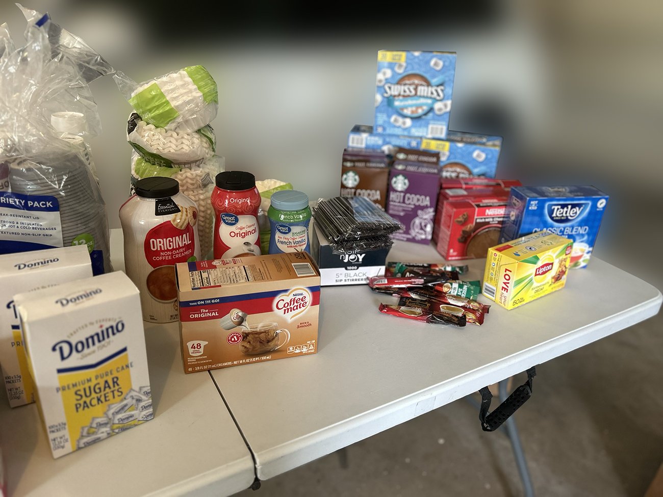A few of the donated items from Marian Catholic High School's Warm Beverage Drive