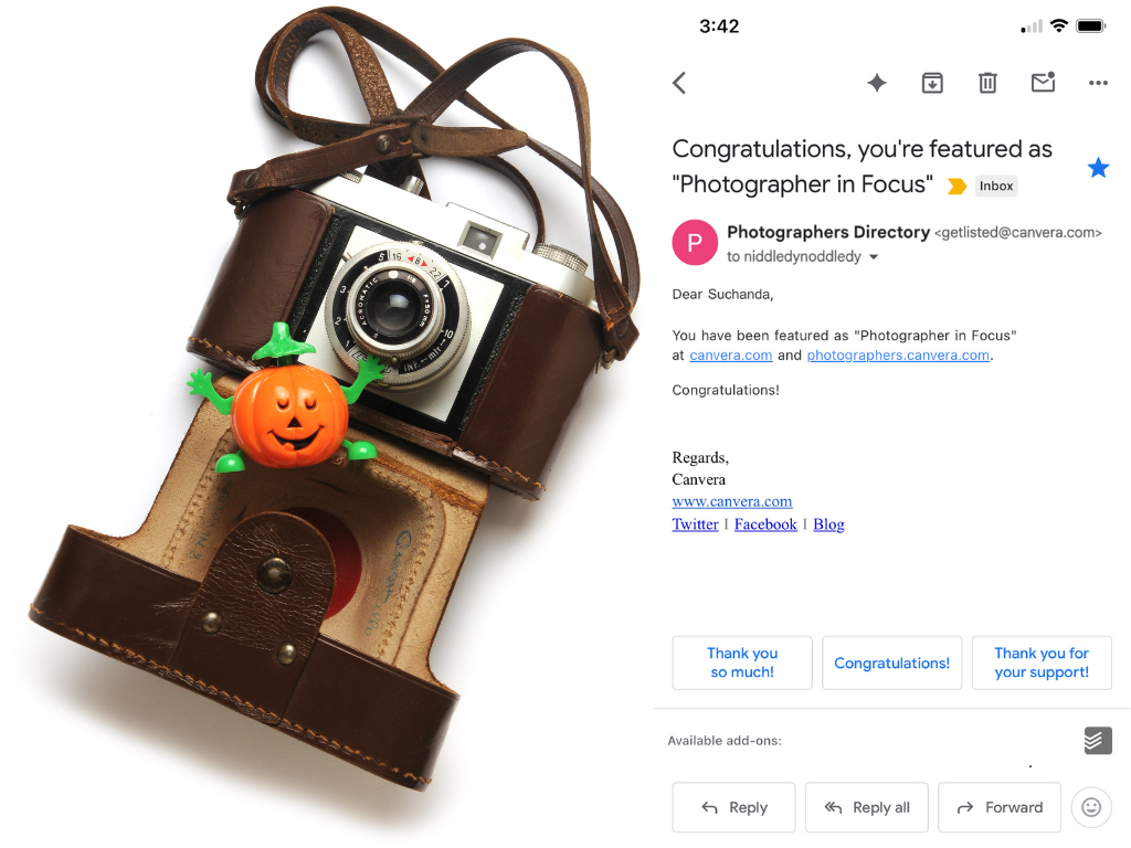 Congratulations to Niddledy Noddledy’s Suchanda for being featured as ‘Photographer in Focus’ on Canvera’s photographers directory