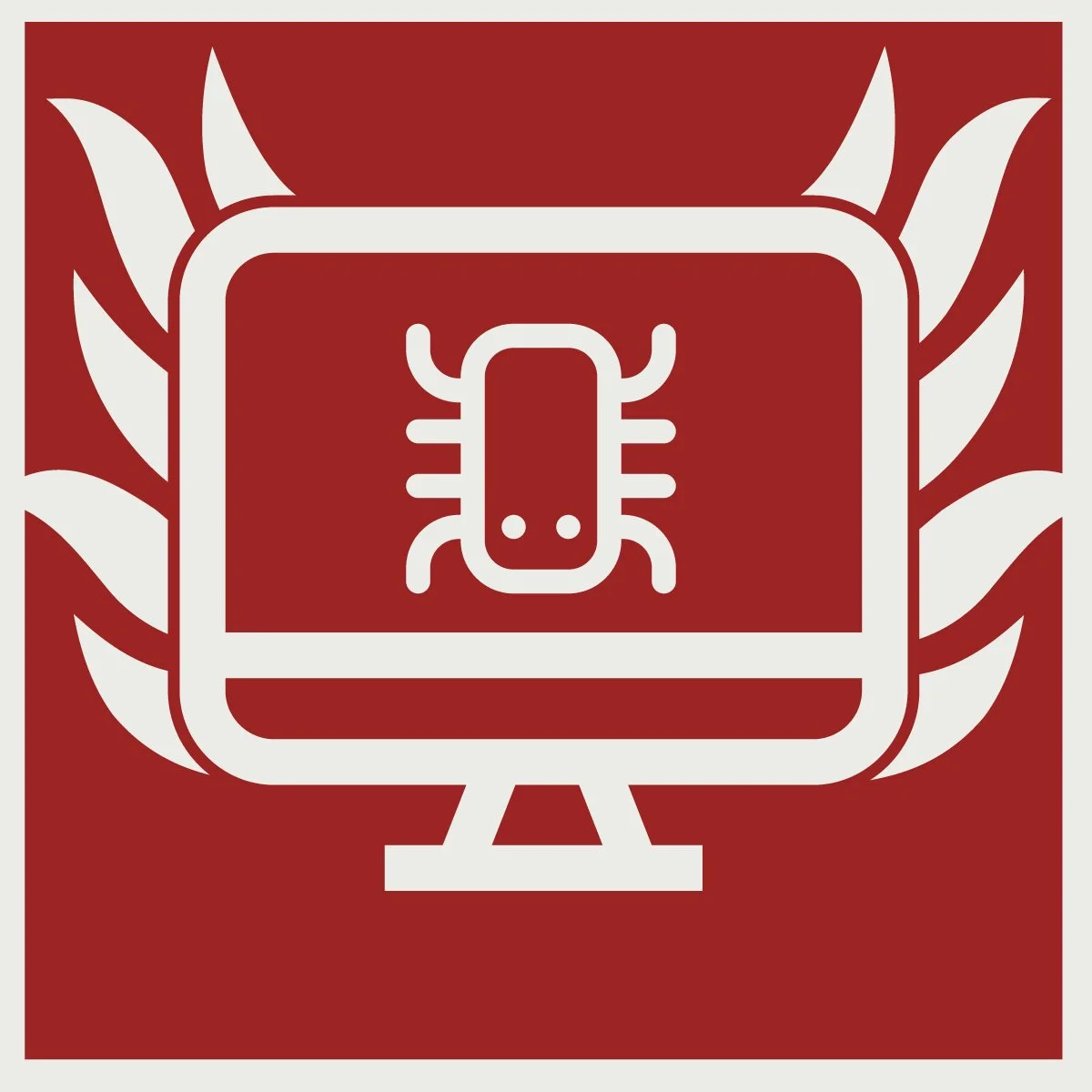 Signalrotes Warnschild mit brennendem Computer als Symbol für Computerprobleme und IT-Support von First-Level-Support in Zürich.