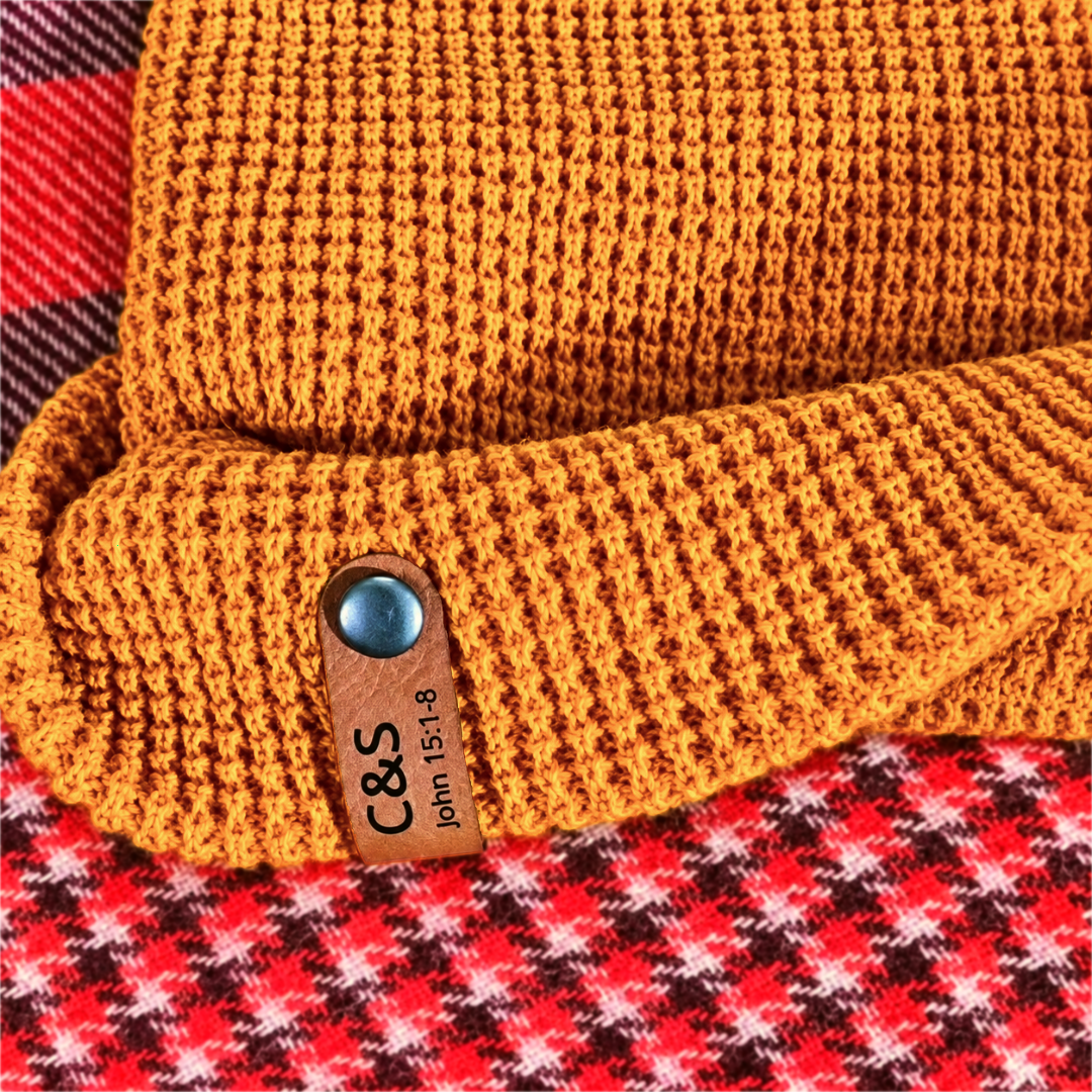 Hidden John 15:1-8 Scripture tag inside Abide Christian beanie