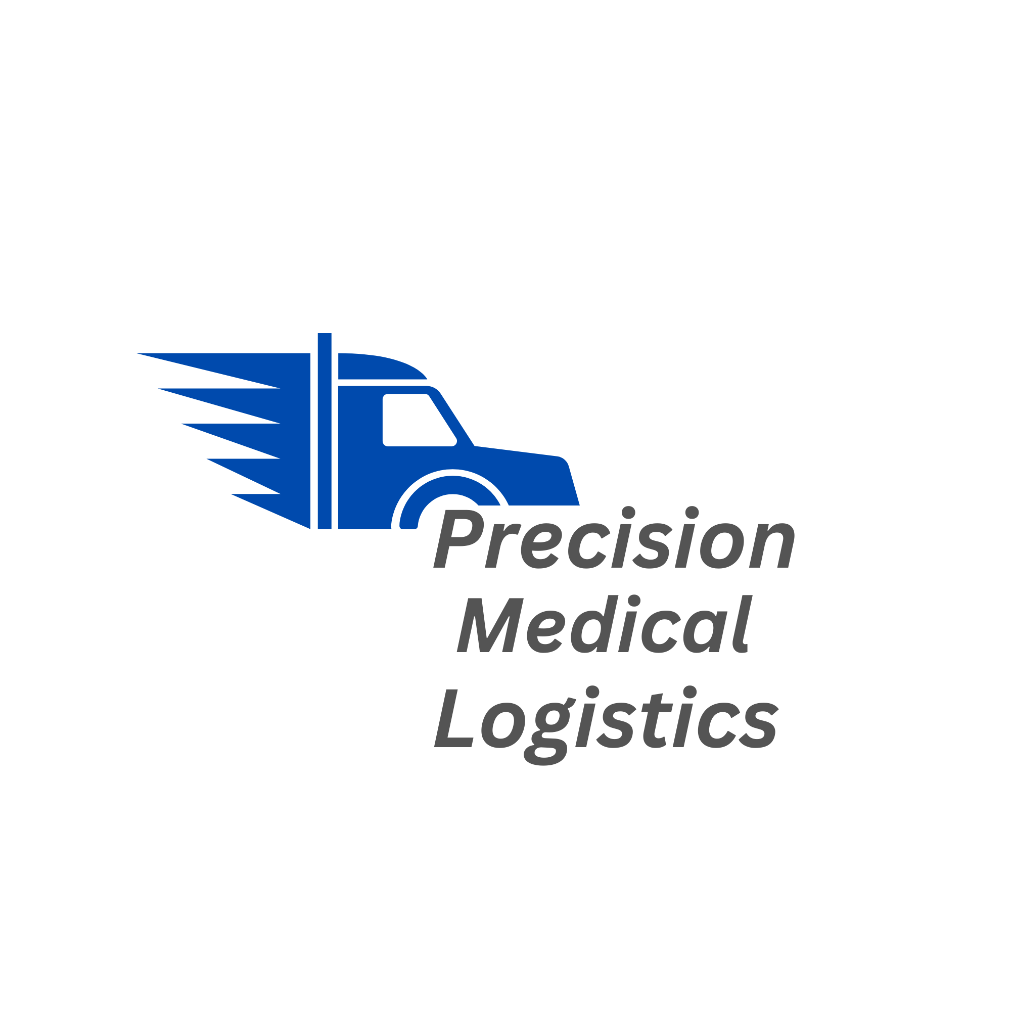 Logo of a medical supplies and logistics company with a blue airplane and the text 'Precision Medical Logistics'.