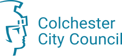 Logo of Colchester City Council with a stylized profile of a face and the council name.