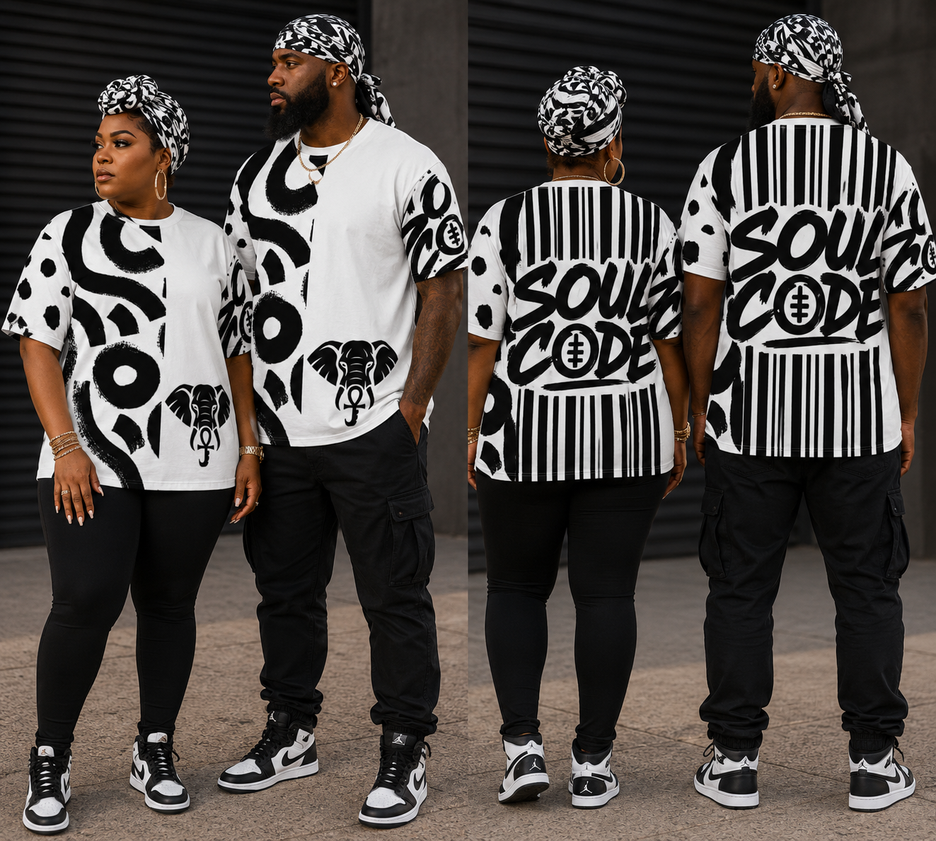 B/W Tribal Oversized cotton t-shirt
