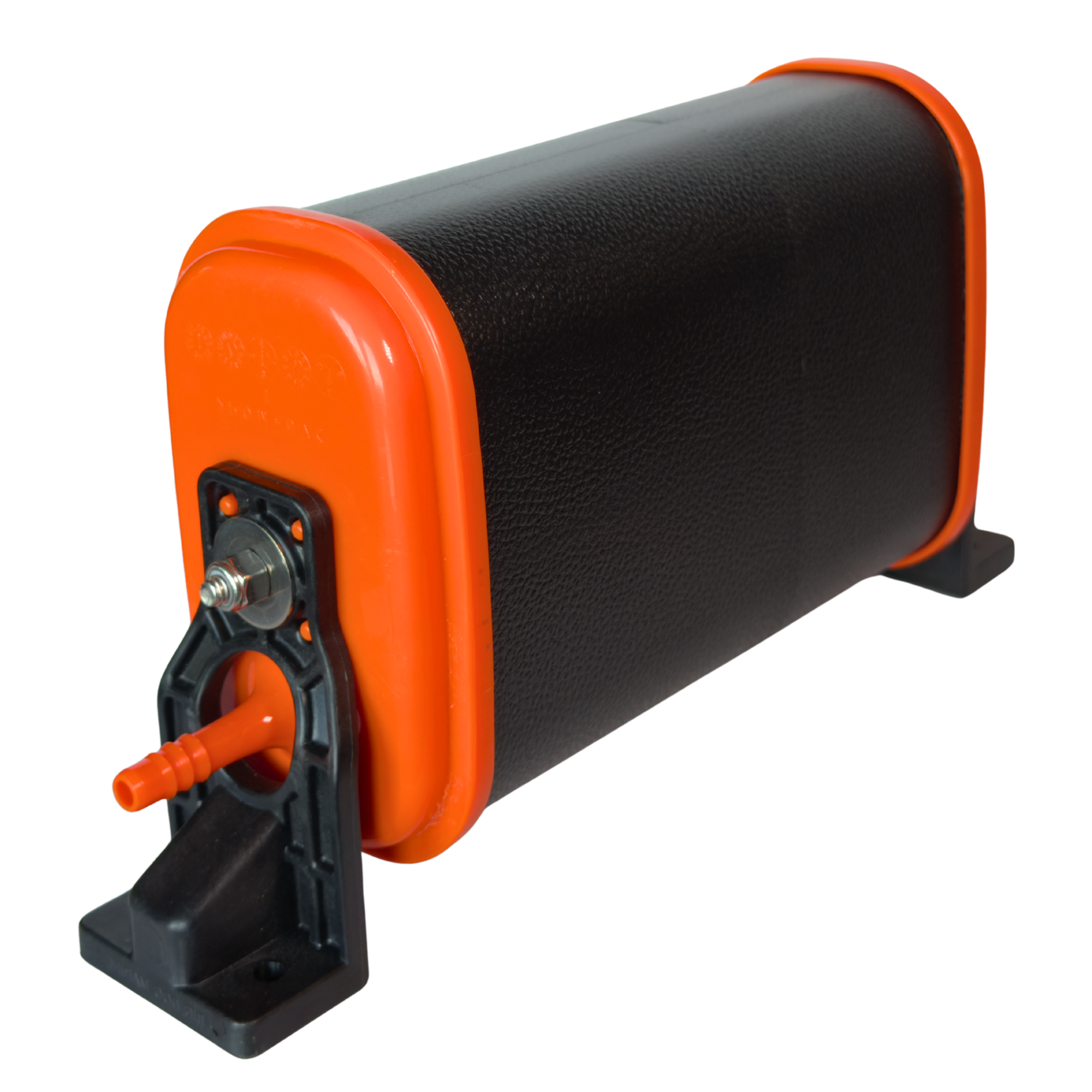 A black and orange marine carbon canister.