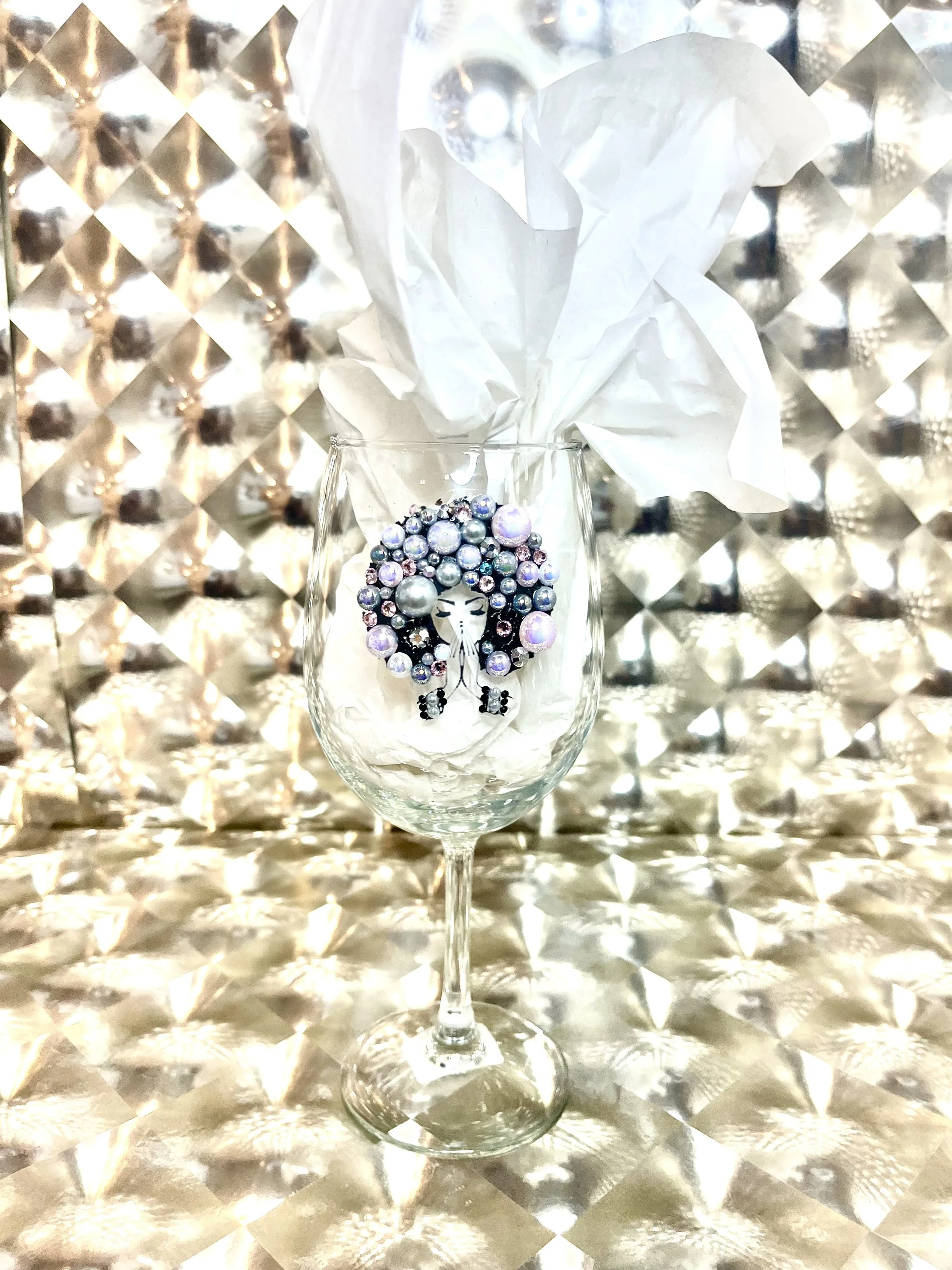 Rhinestone-Adorned Praying Hands Sculpture