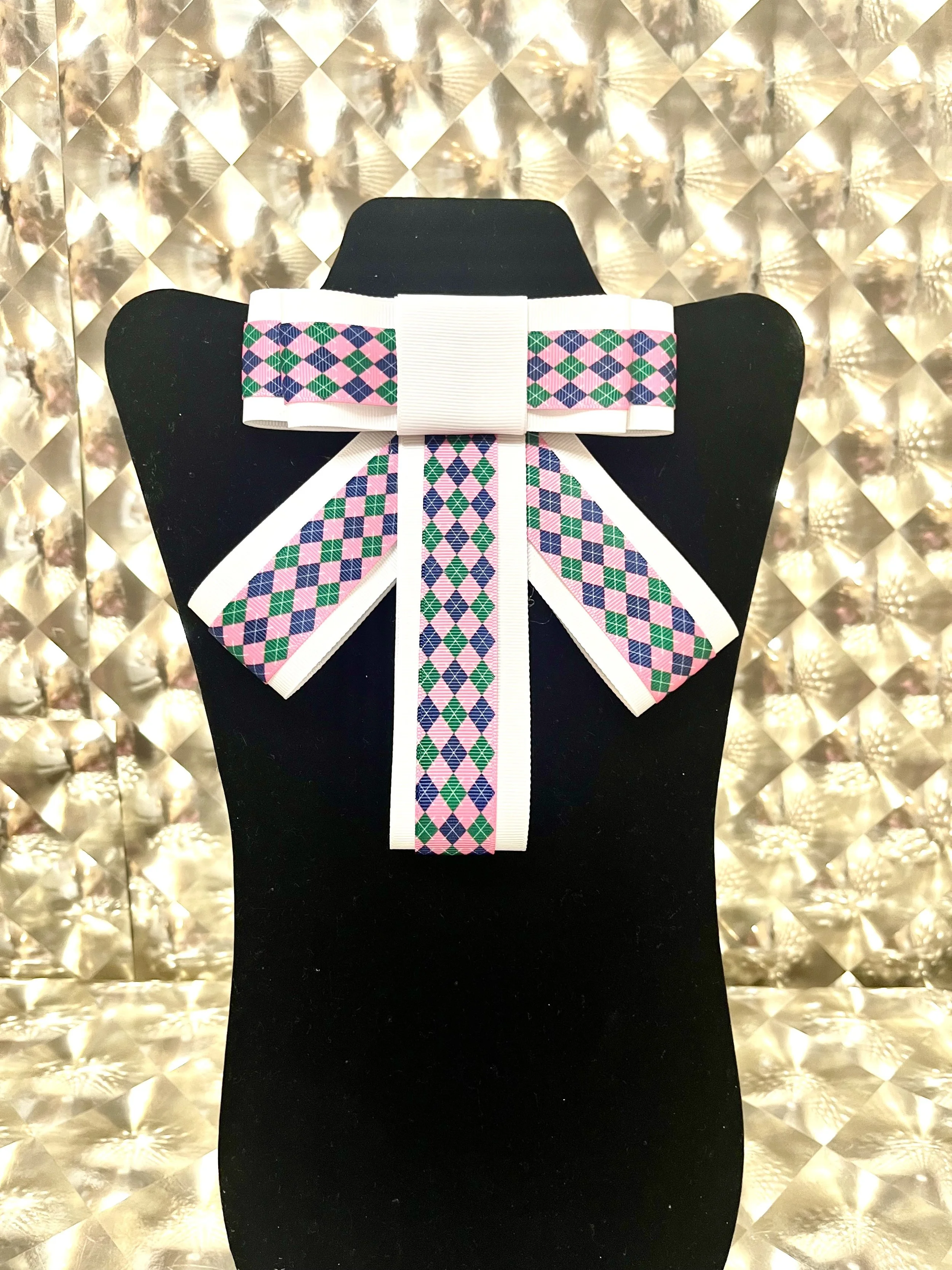 White, Pink and Green Argyle Bolo Tie