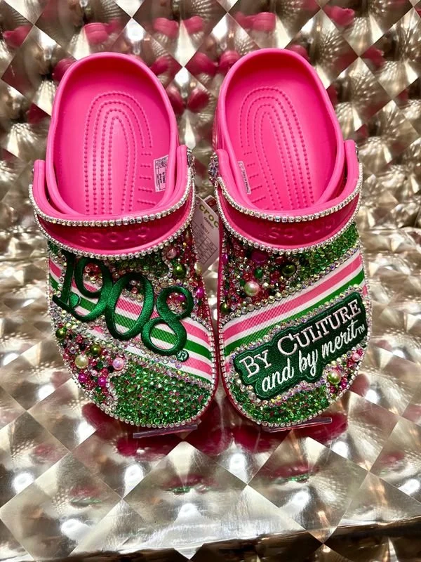 Culture-Hot Pink Crocs with Heritage Embellishments