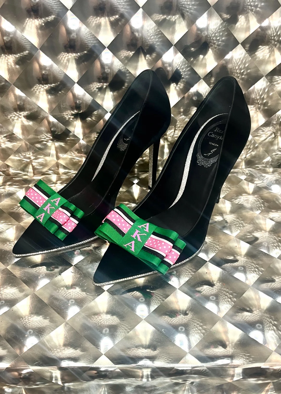 Elegant Ribbon Accented Black Stilettos