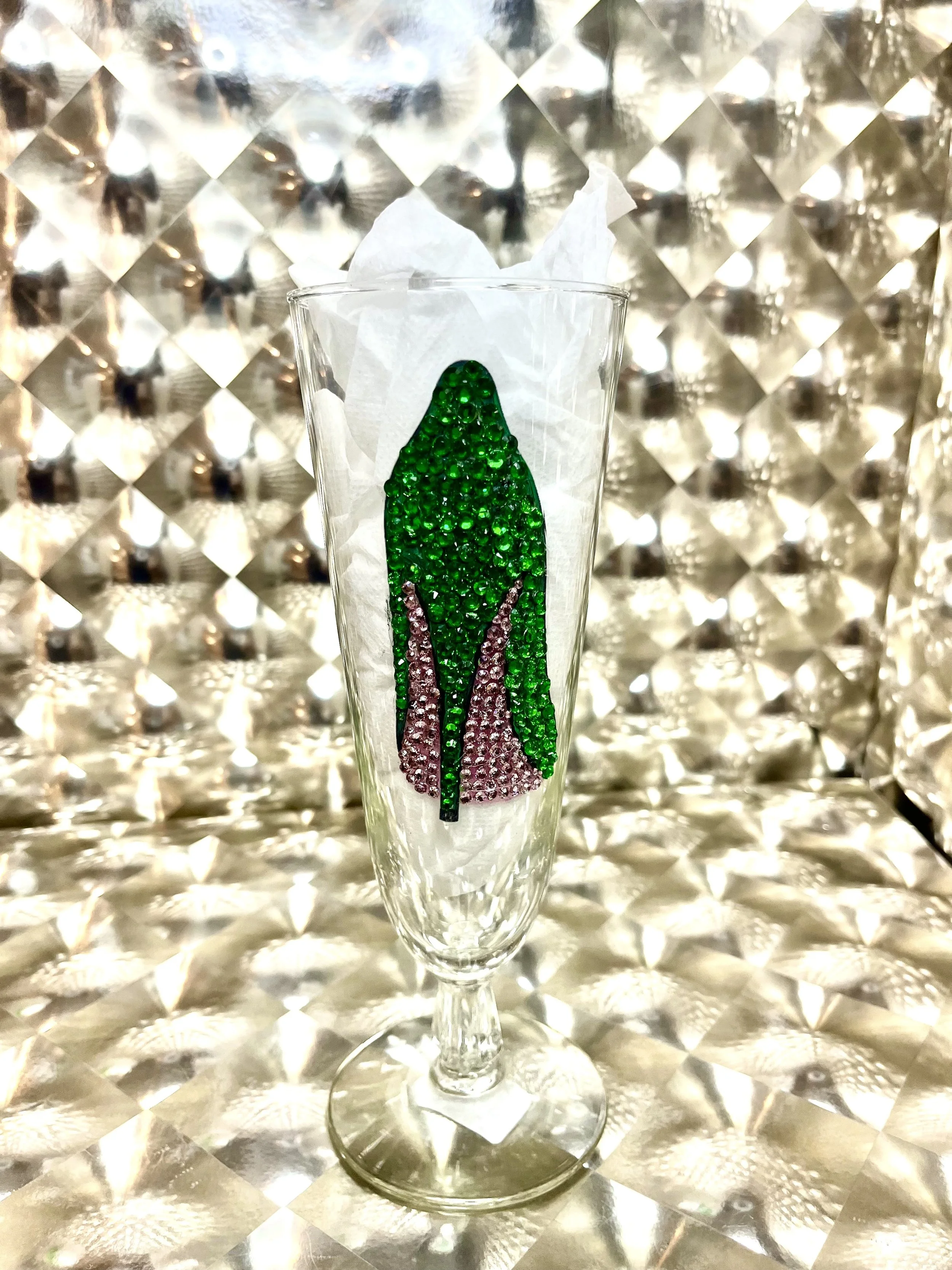 Pink and Green Embellished Wine Glass