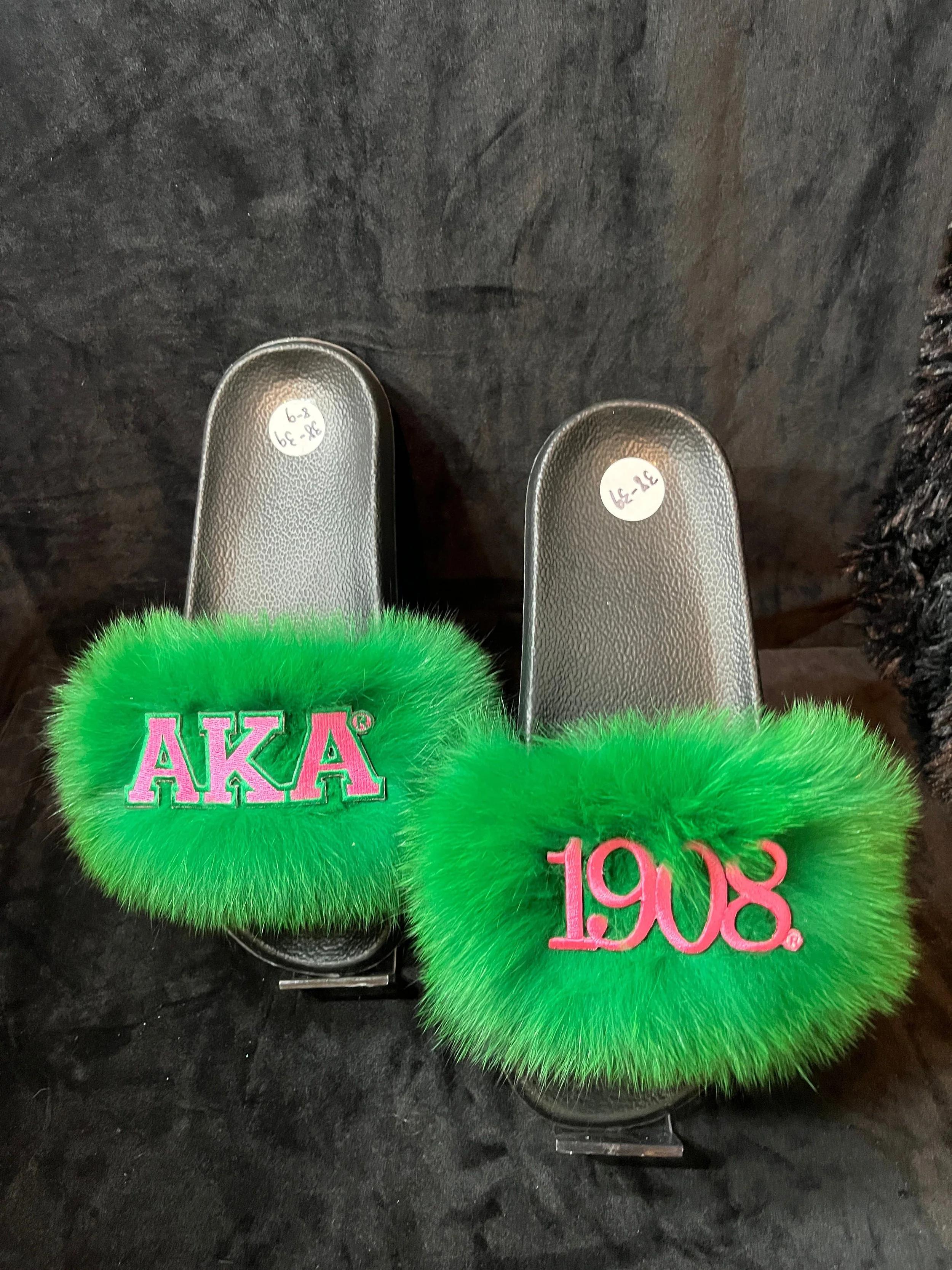 Green 1908 Faux Fur Slides