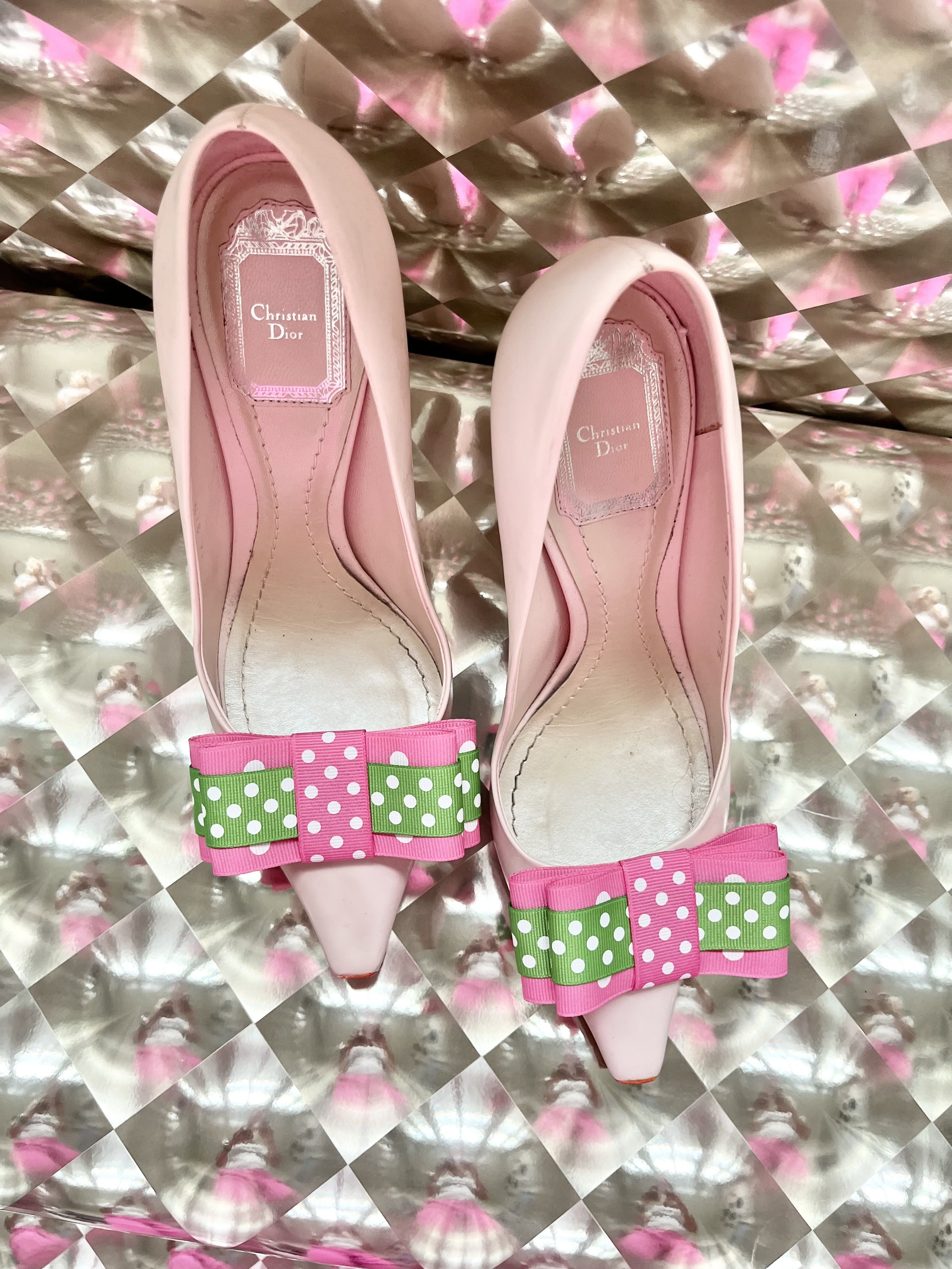 Polka Dot Pink and Green Shoe Bows