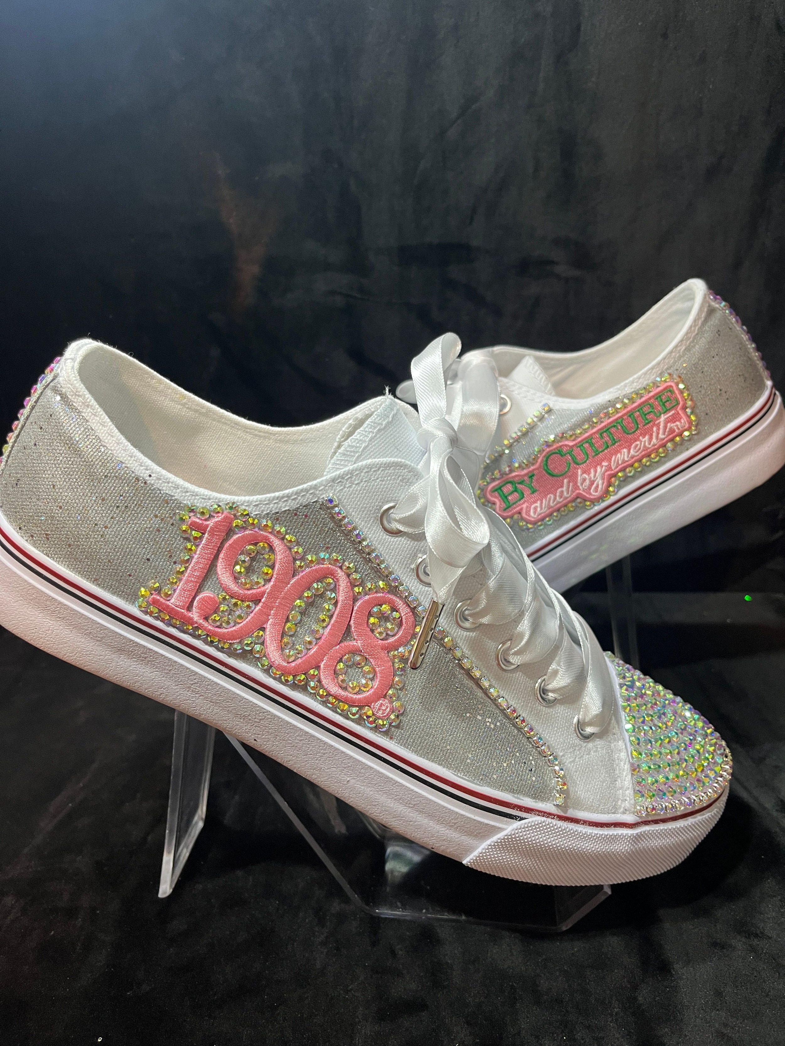 Silver Bullet” Tennis Shoes with Crystal Embellishments