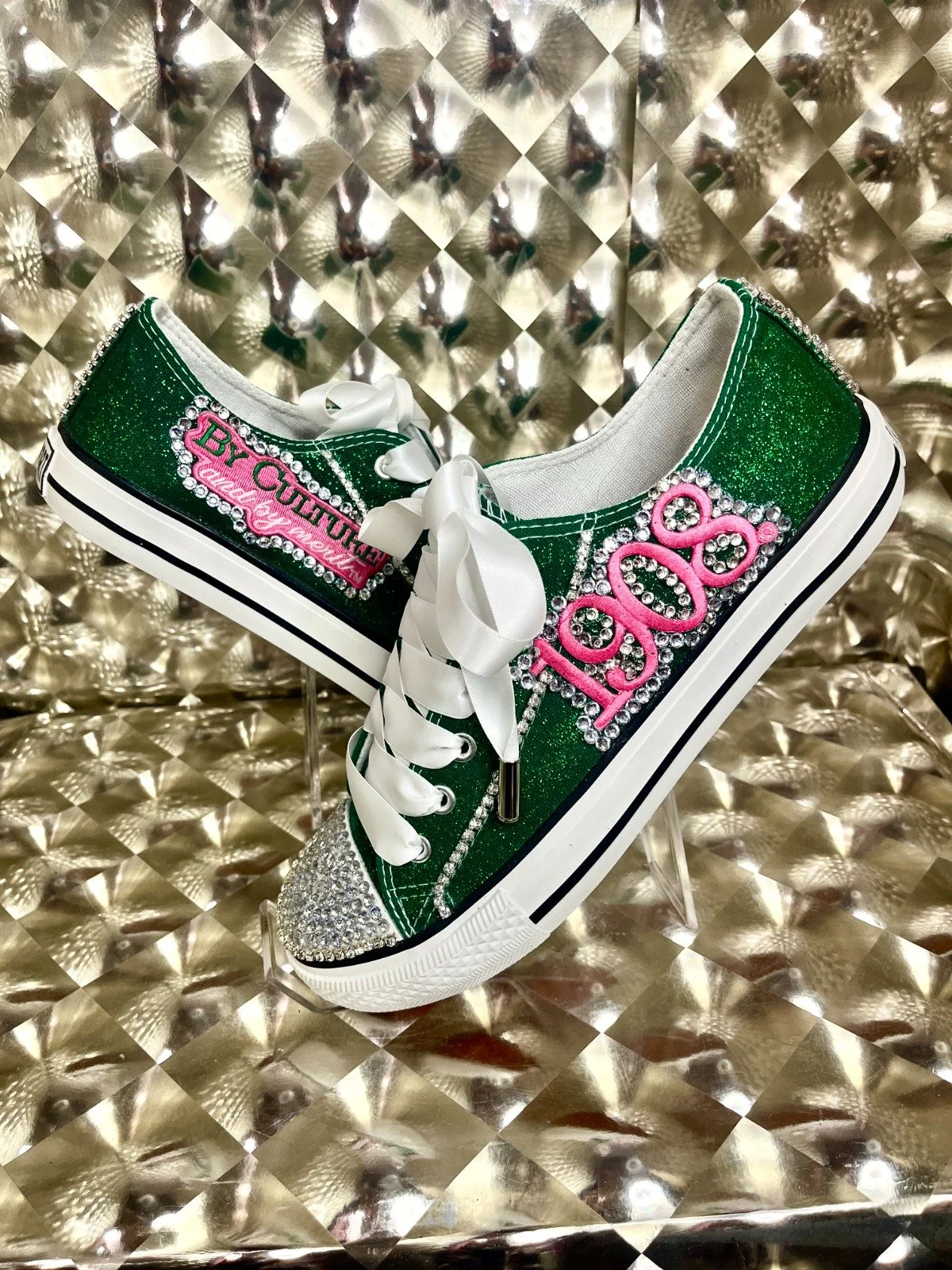 Custom Blinged Green Sneakers