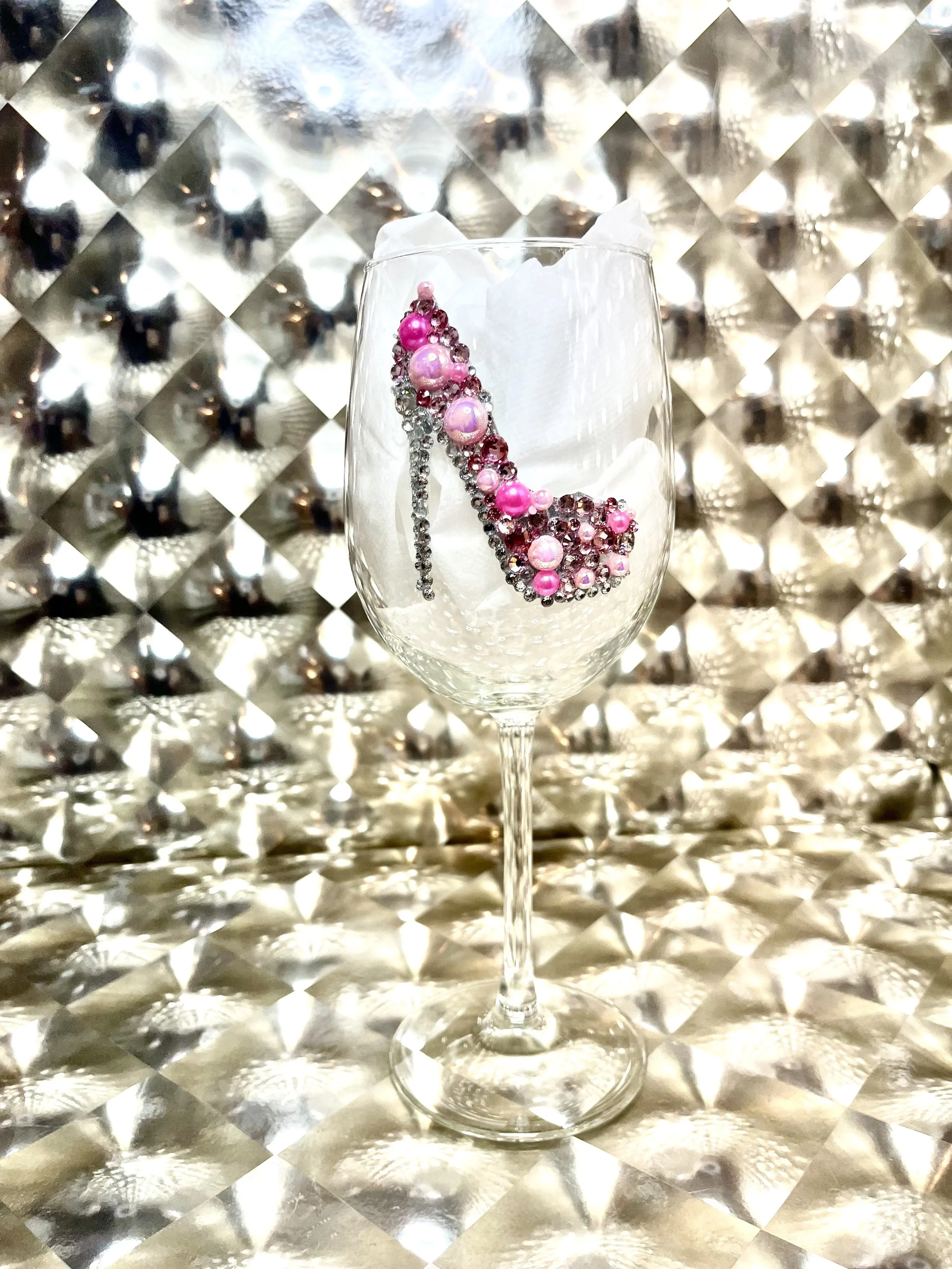 Pink Bling High Heel Wine Glass