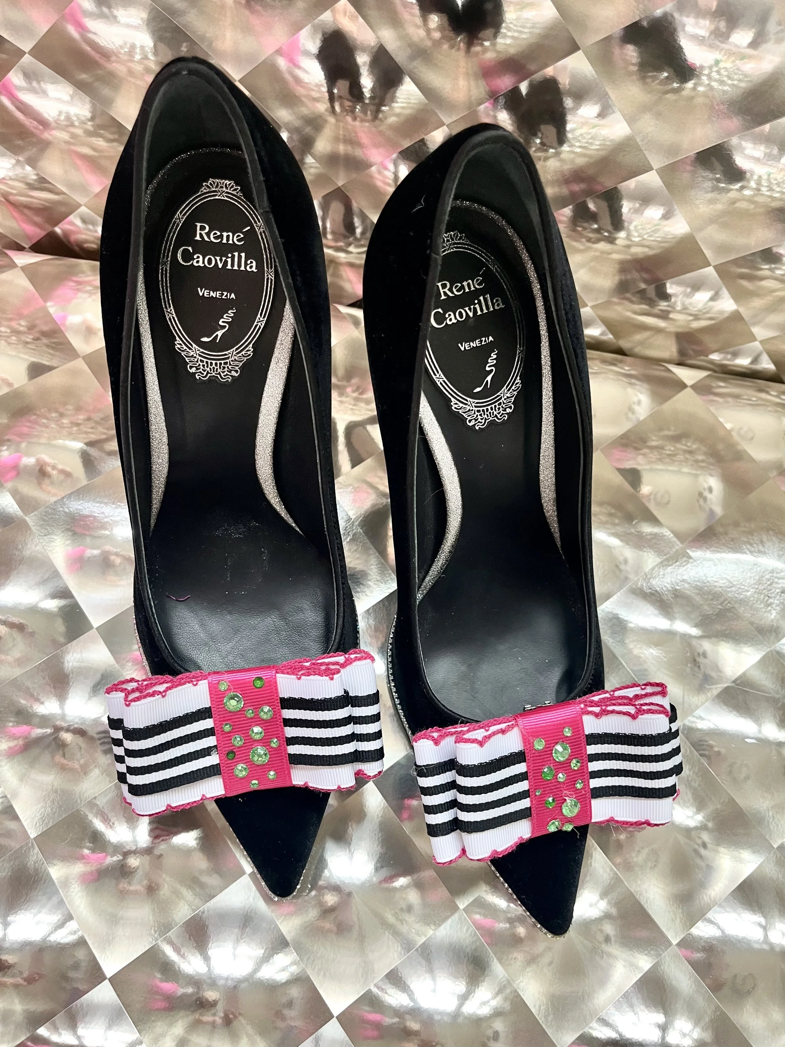 Rhinestone-Embellished Shoe Bows