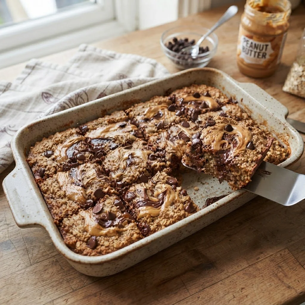 Decadent Gluten-Free Banana Crunch peanut butter chocolate bars served straight from the dish. Handcrafted luxury treats for healthy indulgence.
