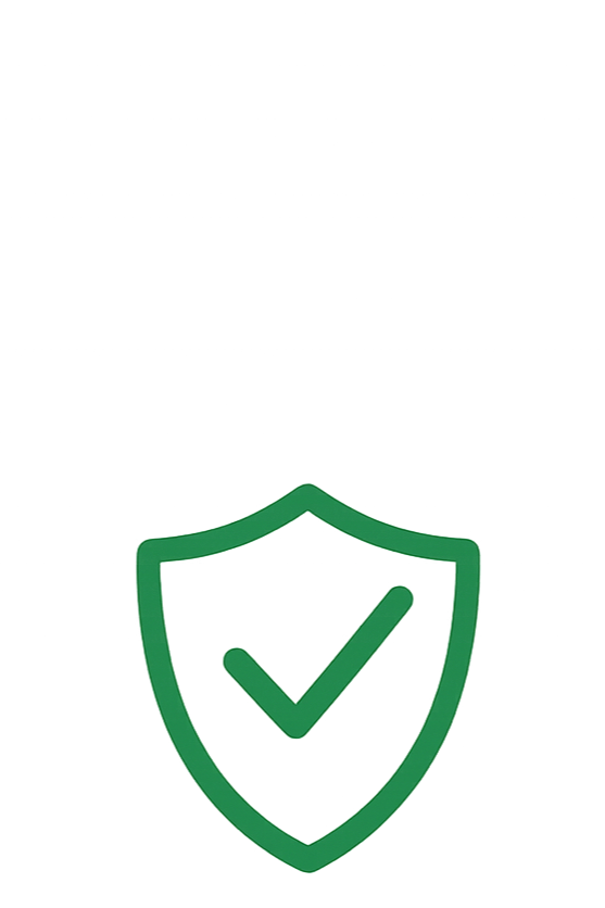 A black and white icon of a house with a shield in the foreground, featuring a checkmark inside the shield, symbolizing home security or protection.