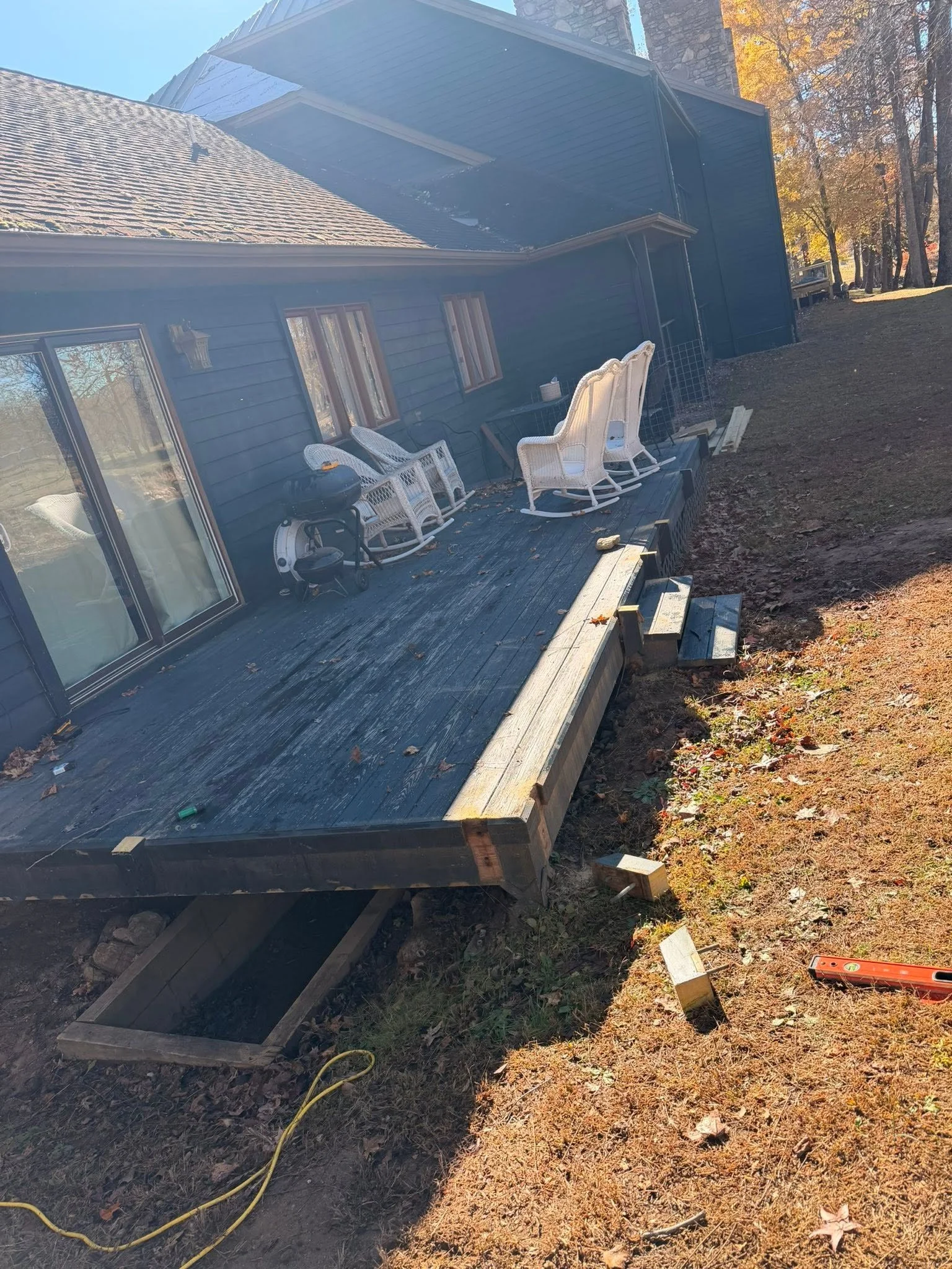 Existing wood deck before renovation at a residential home in Western North Carolina.