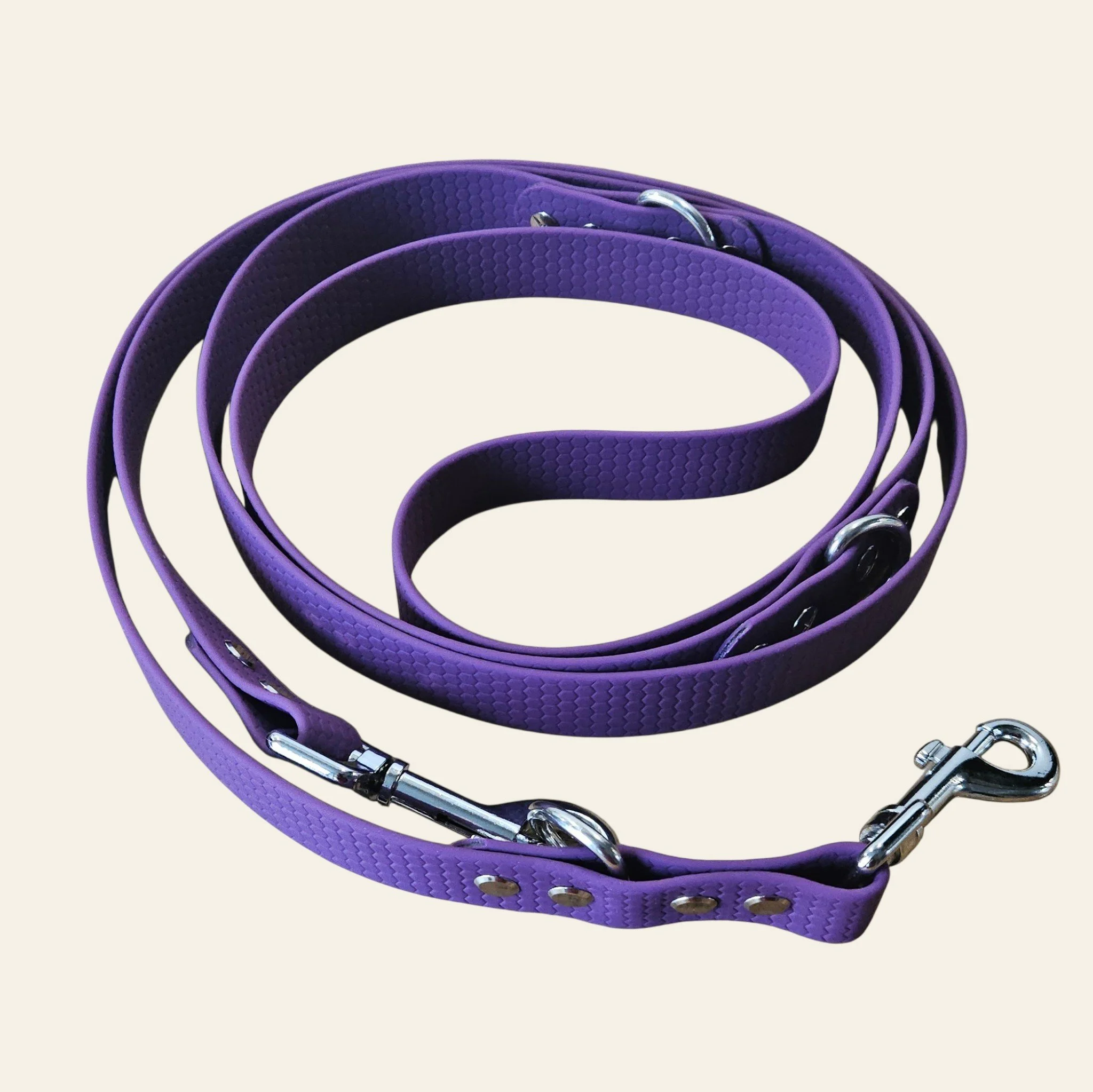 purple pvc coated hexa webbing, adjustable dog walking and training lead