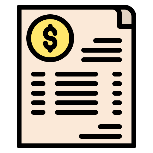 Tegelijkertijd een document met een grote gele cirkel met een dollar teken, en tekstregels ernaast.