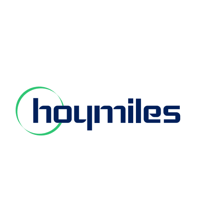 Logo met de tekst 'hoymiles' en een groene cirkelvorm rondom de letter 'h'.