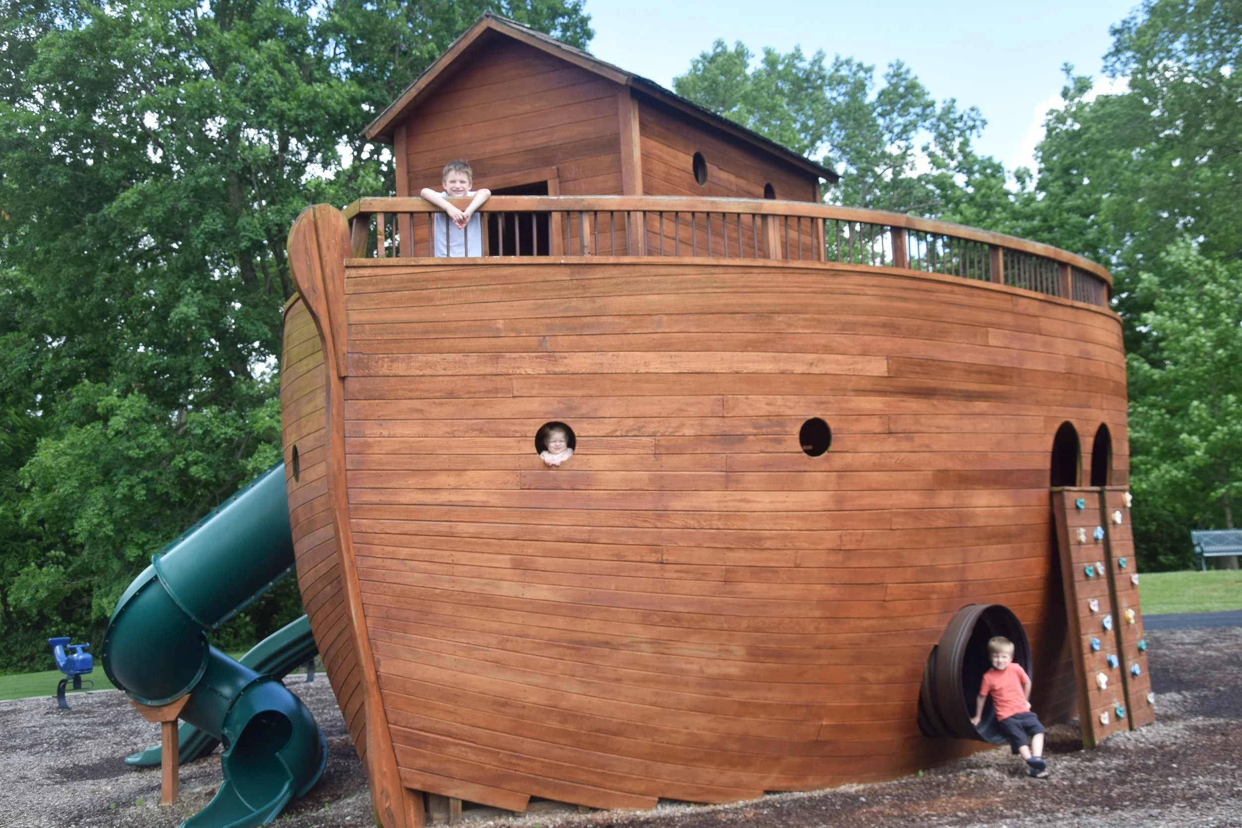 The Ark:
To many, First Christian Church is the church where Noah's Ark is permanently grounded. Aside from the church building itself, our church provides and maintains this playground for our own children and many visiting children from the neighbo