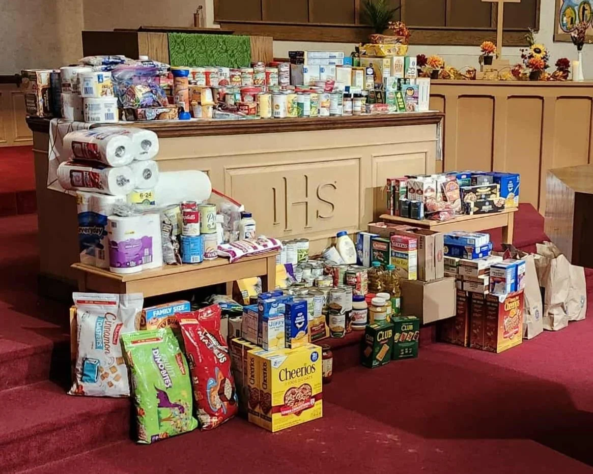 Food Pantry: 
We average around $1400/month in food donations to the Salvation Army's Food Pantry in Marion, Indiana. People donate non-perishable food items to the church and/or leave a financial donation. Our dedicated shopper uses the funds to go 