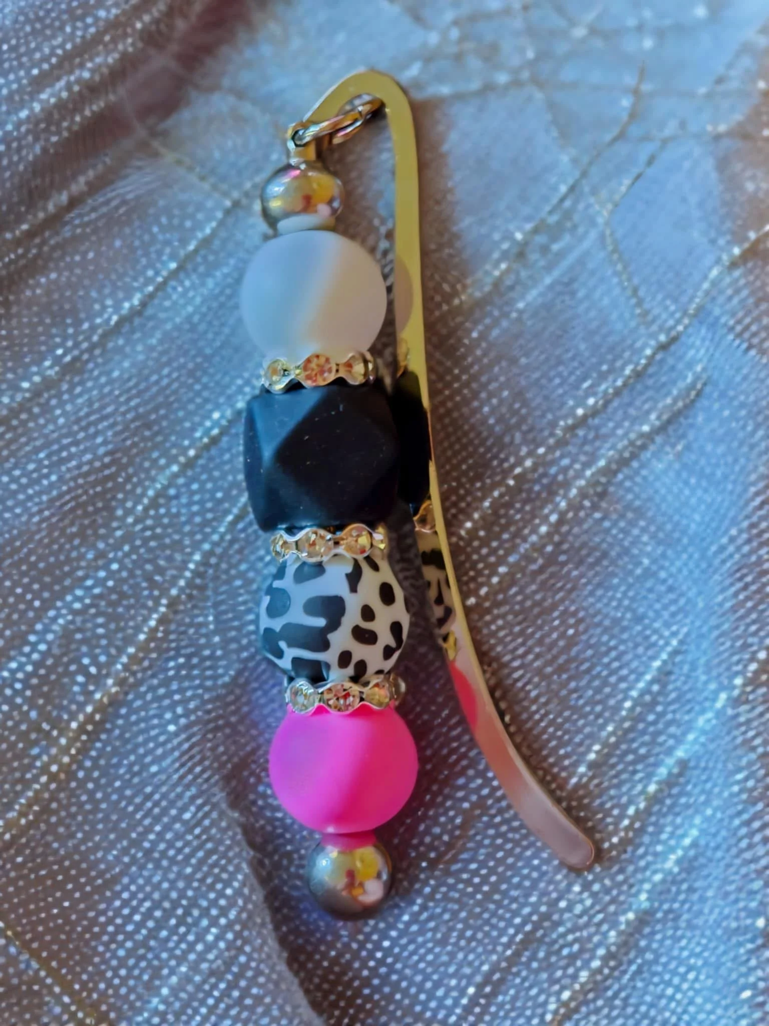 Pink, White & Black Beaded Bookmark