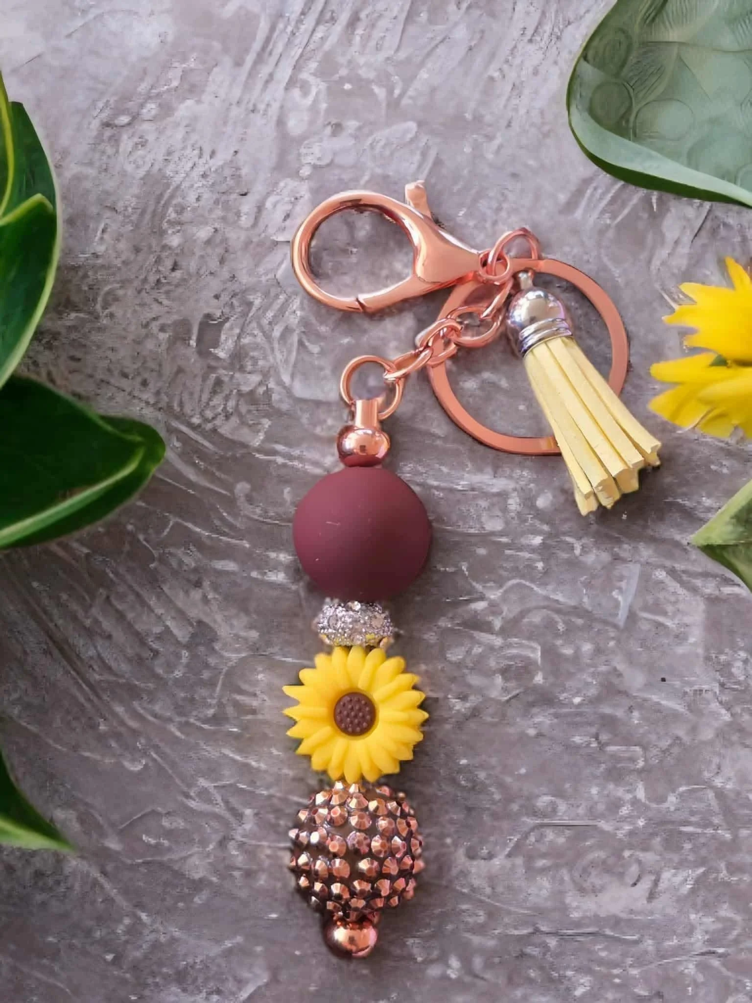 Sunflower Beaded Keychain