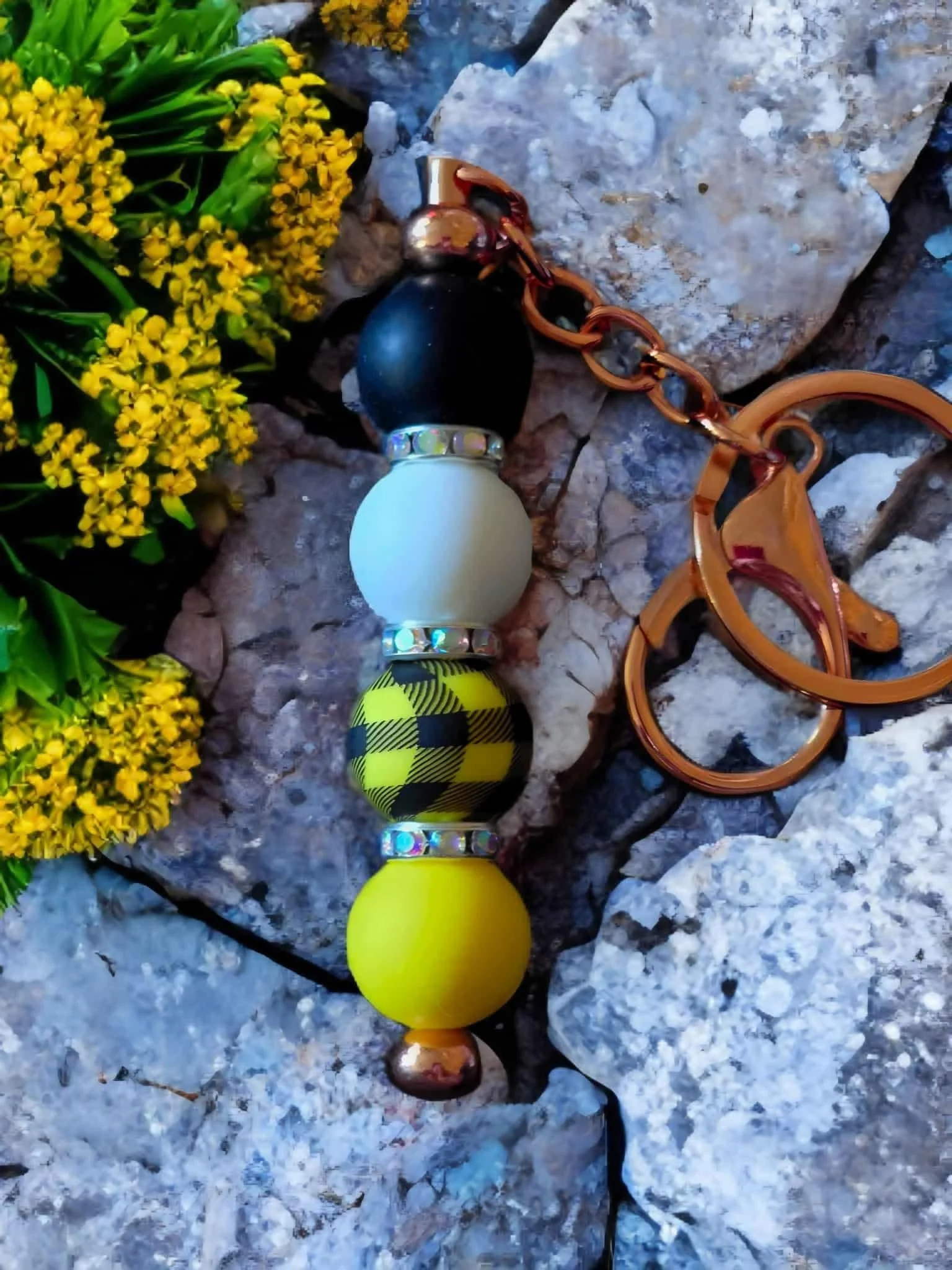 Black & Yellow Beaded Keychain