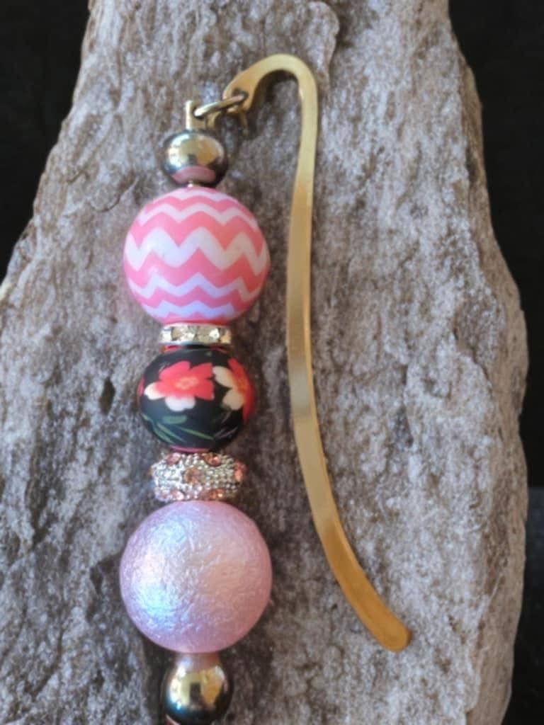 Floral & Pink Beaded Bookmark