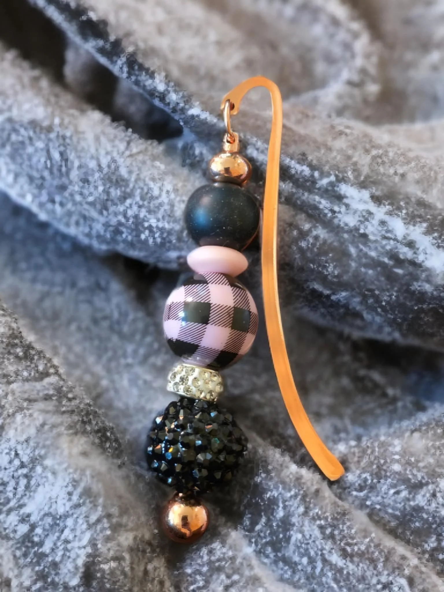 Pink & Black Beaded Bookmark