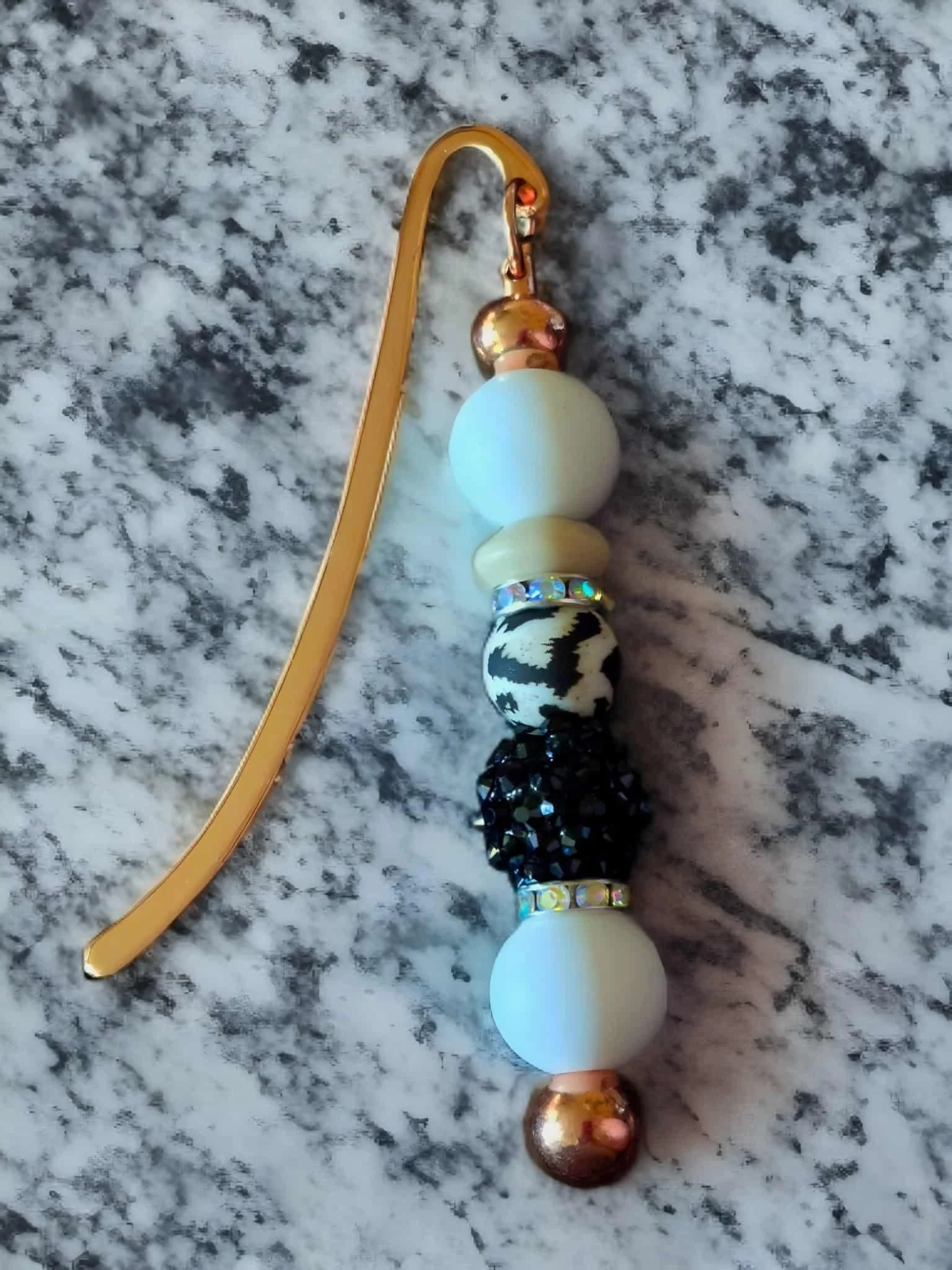 Black & White Bling Beaded Bookmark
