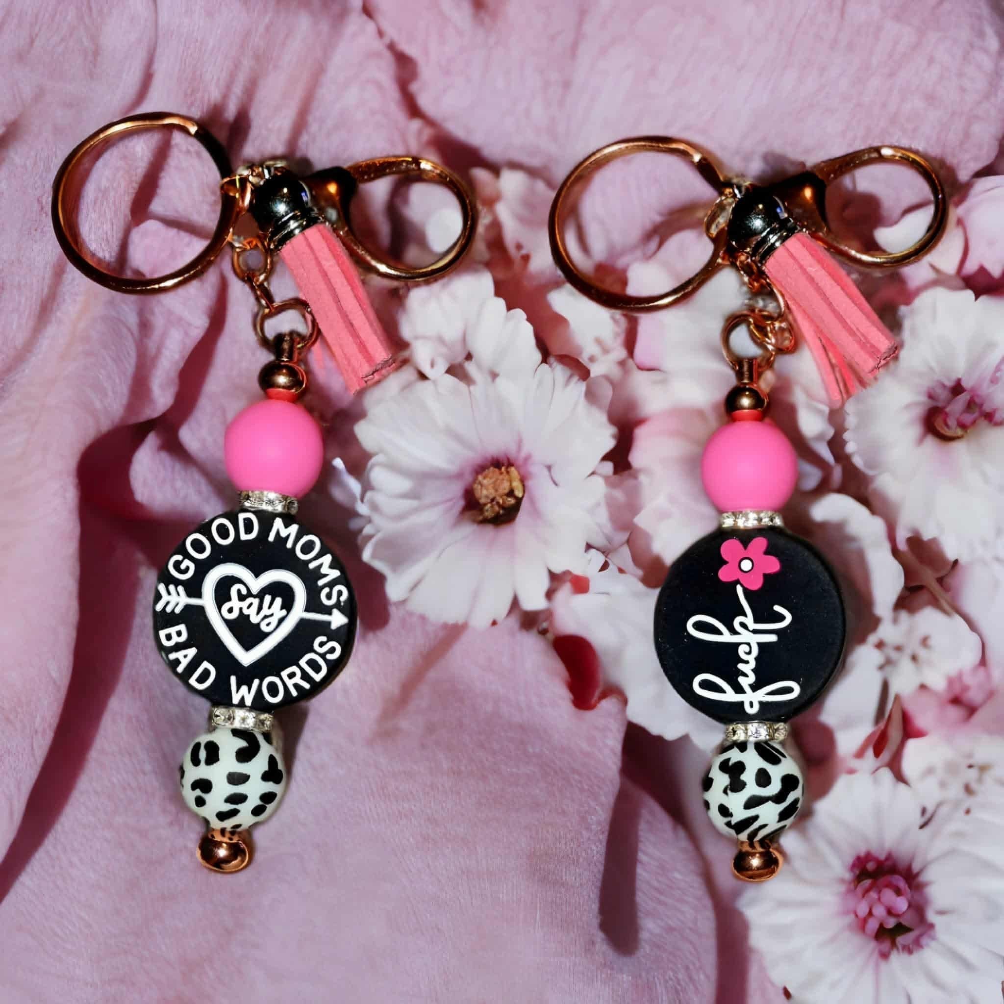 Double Sided Bad Words Beaded Keychain